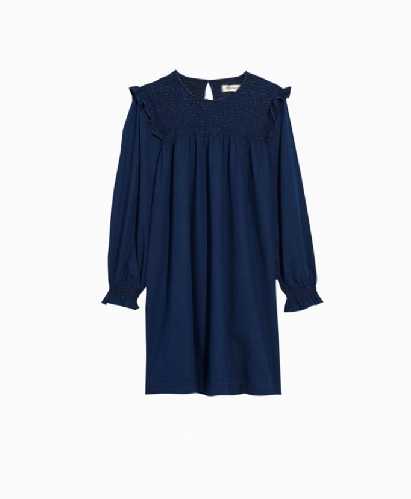 Robe Madewell Indigo Ruffle Neck Smocked Babydoll