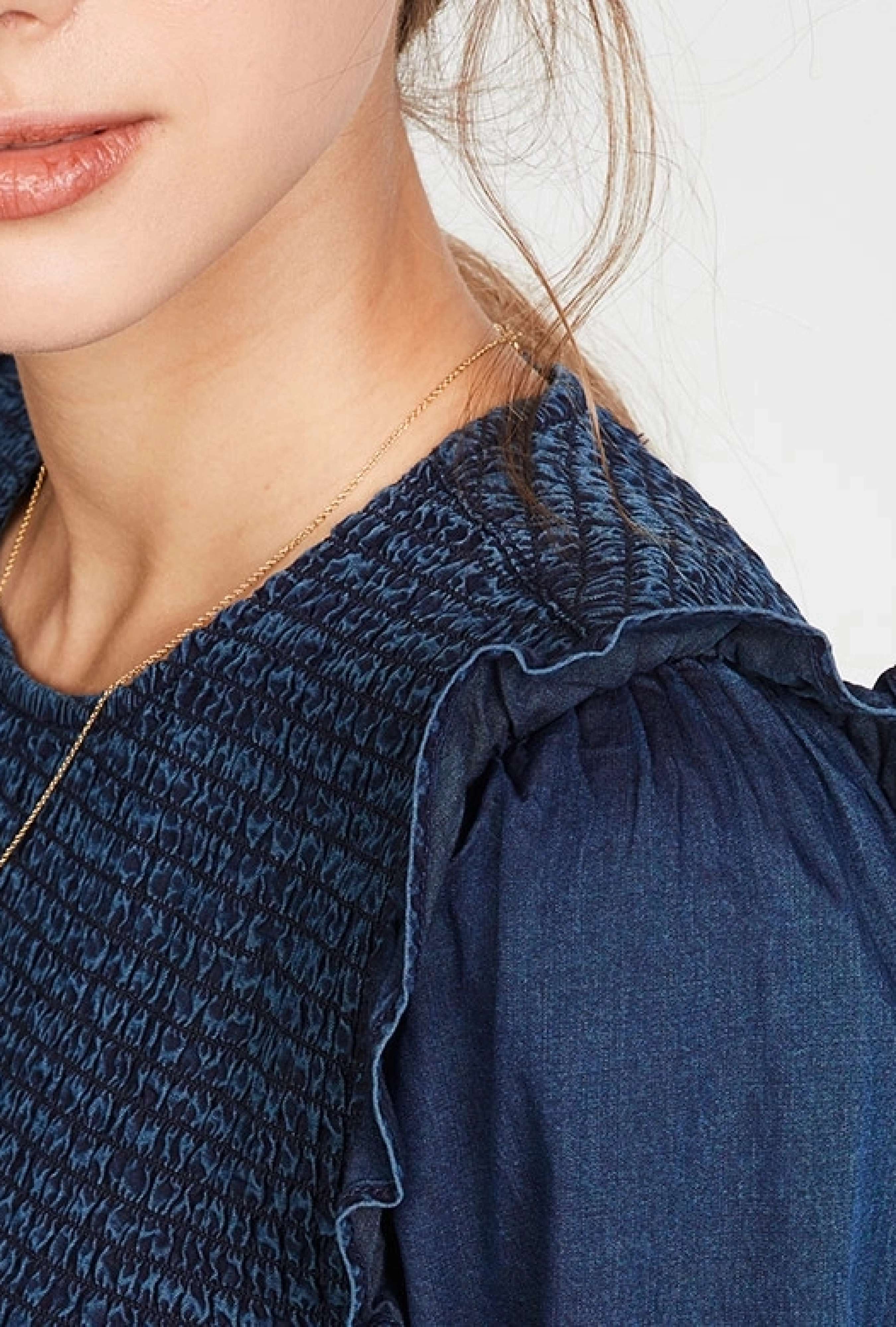 Robe Indigo Ruffle Neck Smocked Babydoll