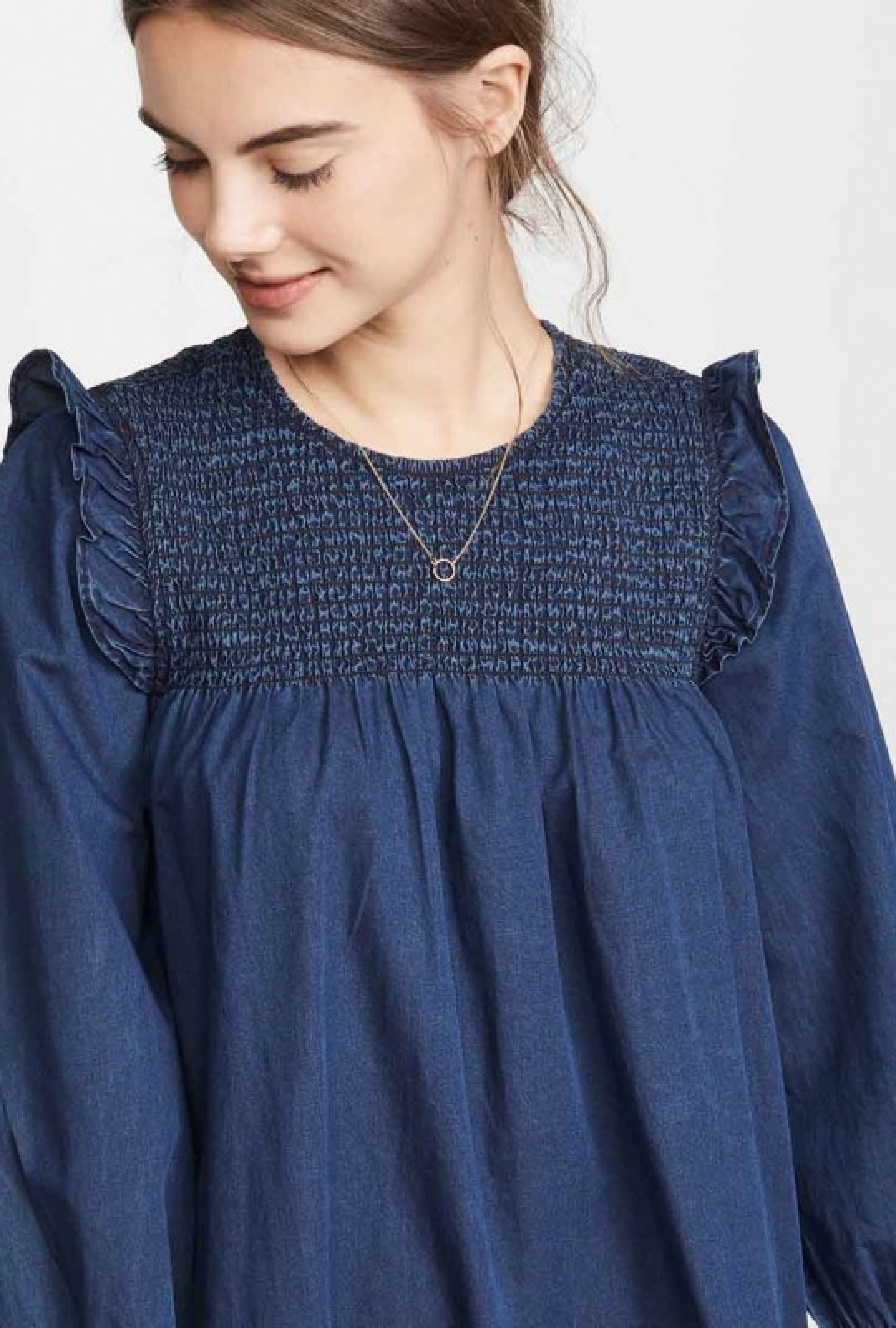 Robe Indigo Ruffle Neck Smocked Babydoll