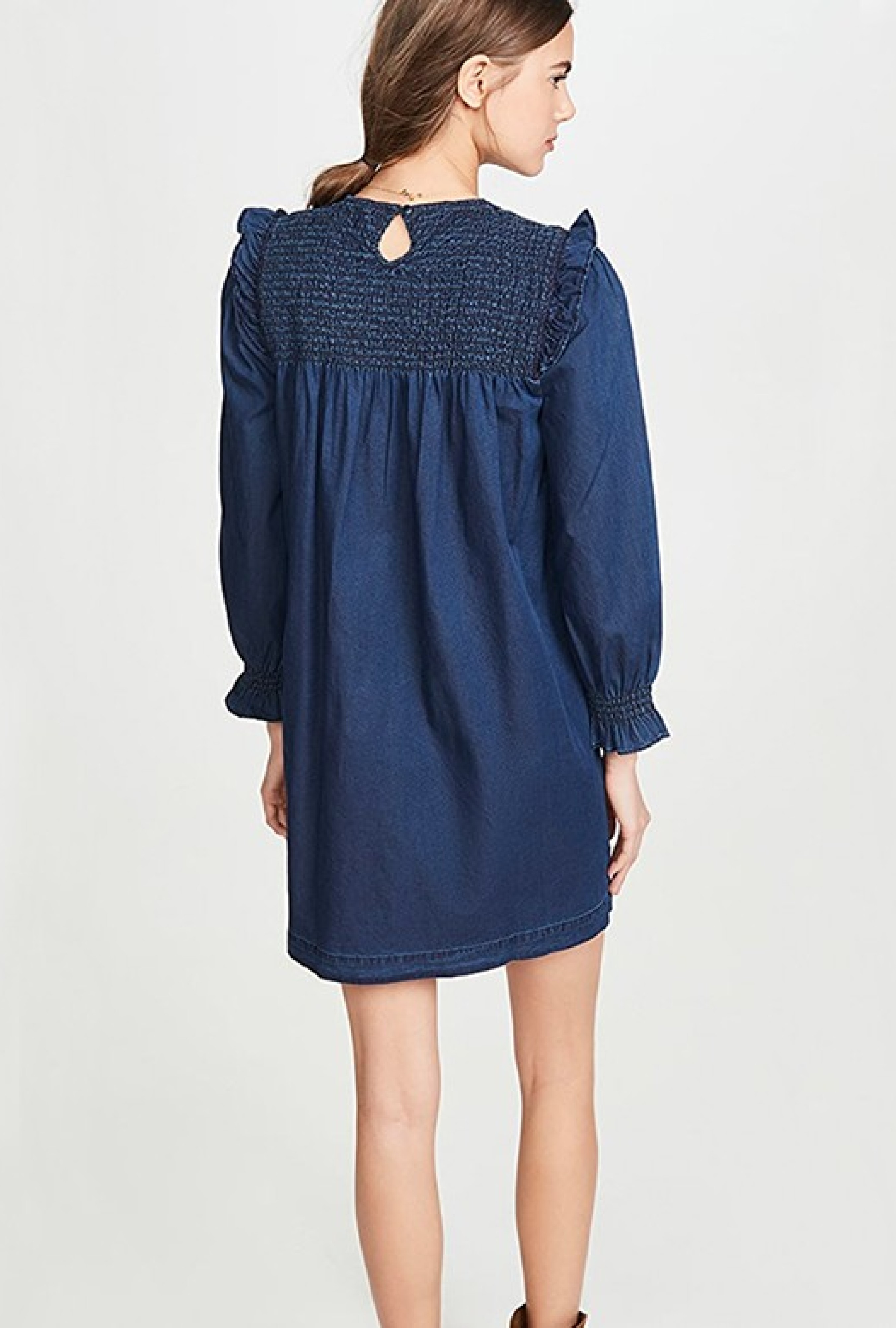 Robe Indigo Ruffle Neck Smocked Babydoll