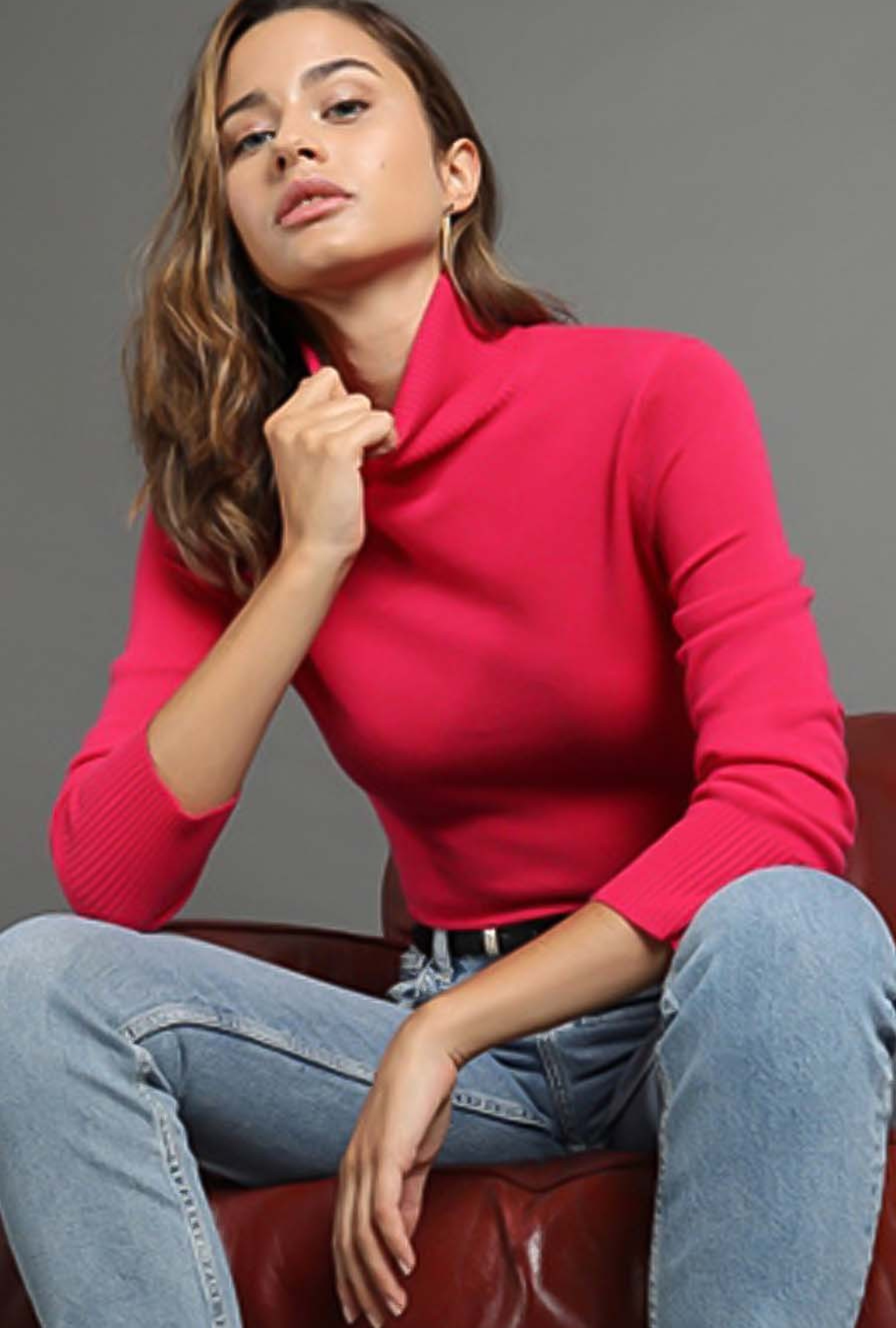 Pull Turtle Neck Loose Fuchsia