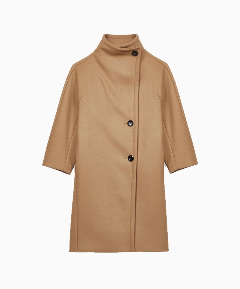 Manteau Long Grand Col en Drap de Laine