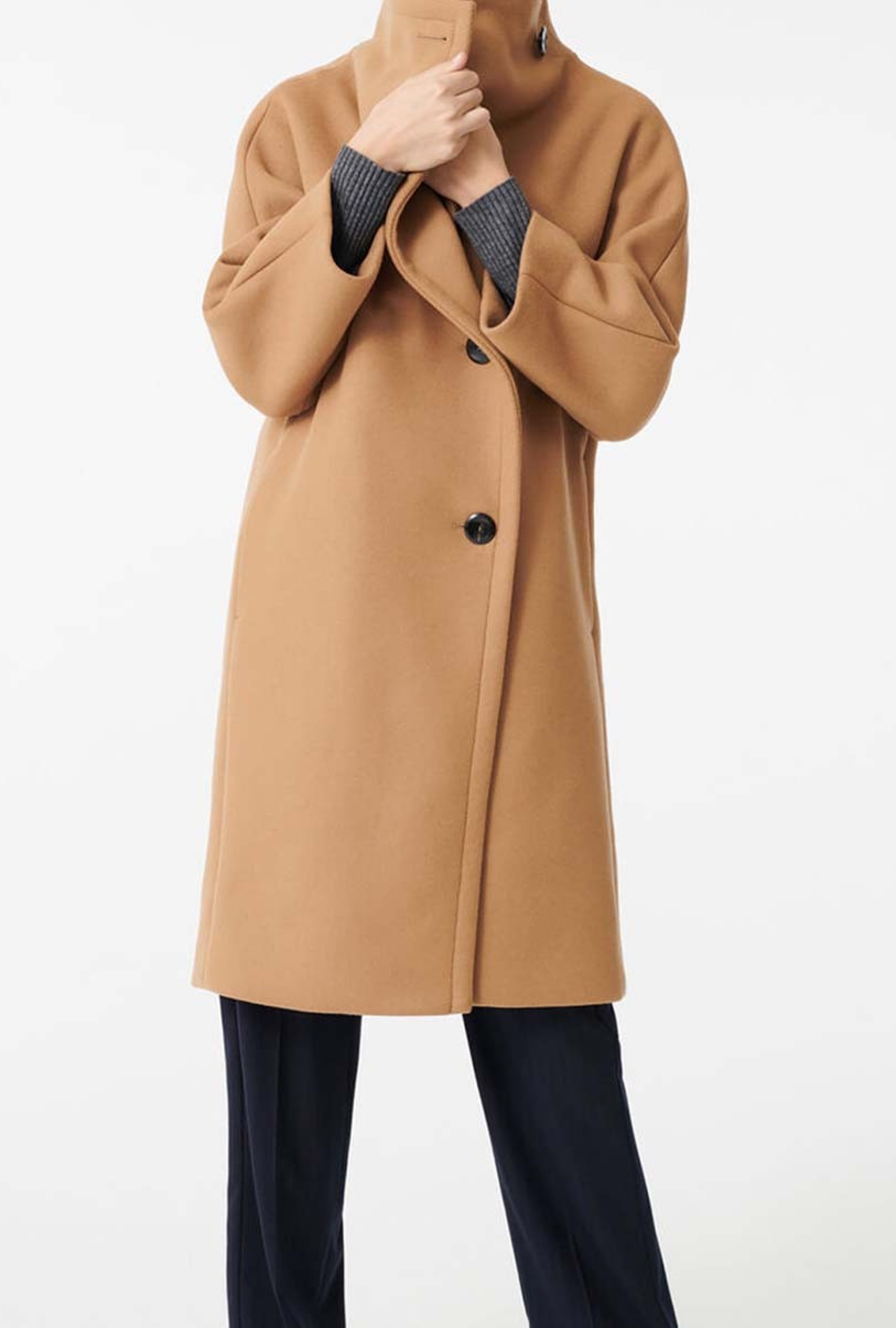 Manteau Long Grand Col en Drap de Laine