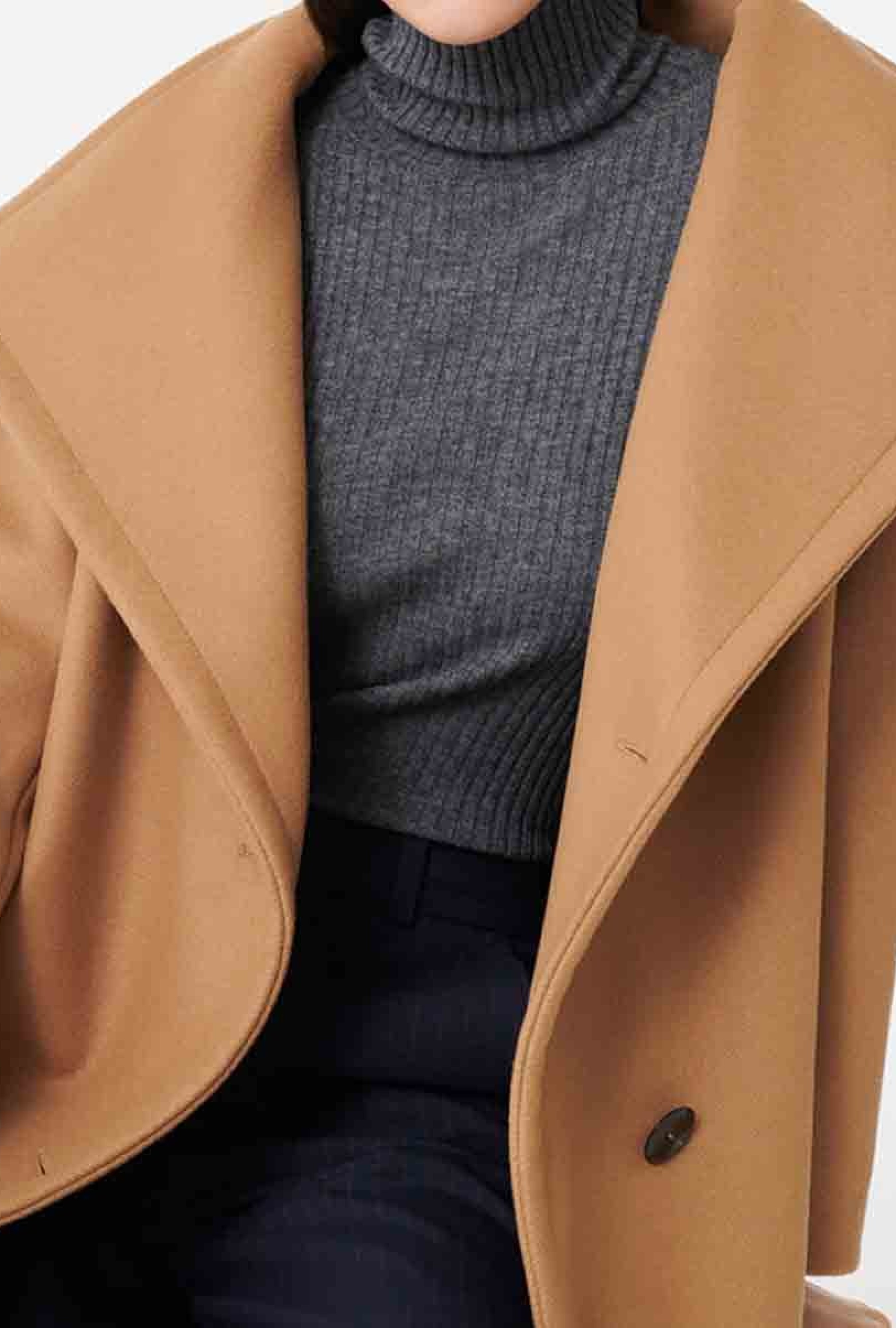 Manteau Long Grand Col en Drap de Laine