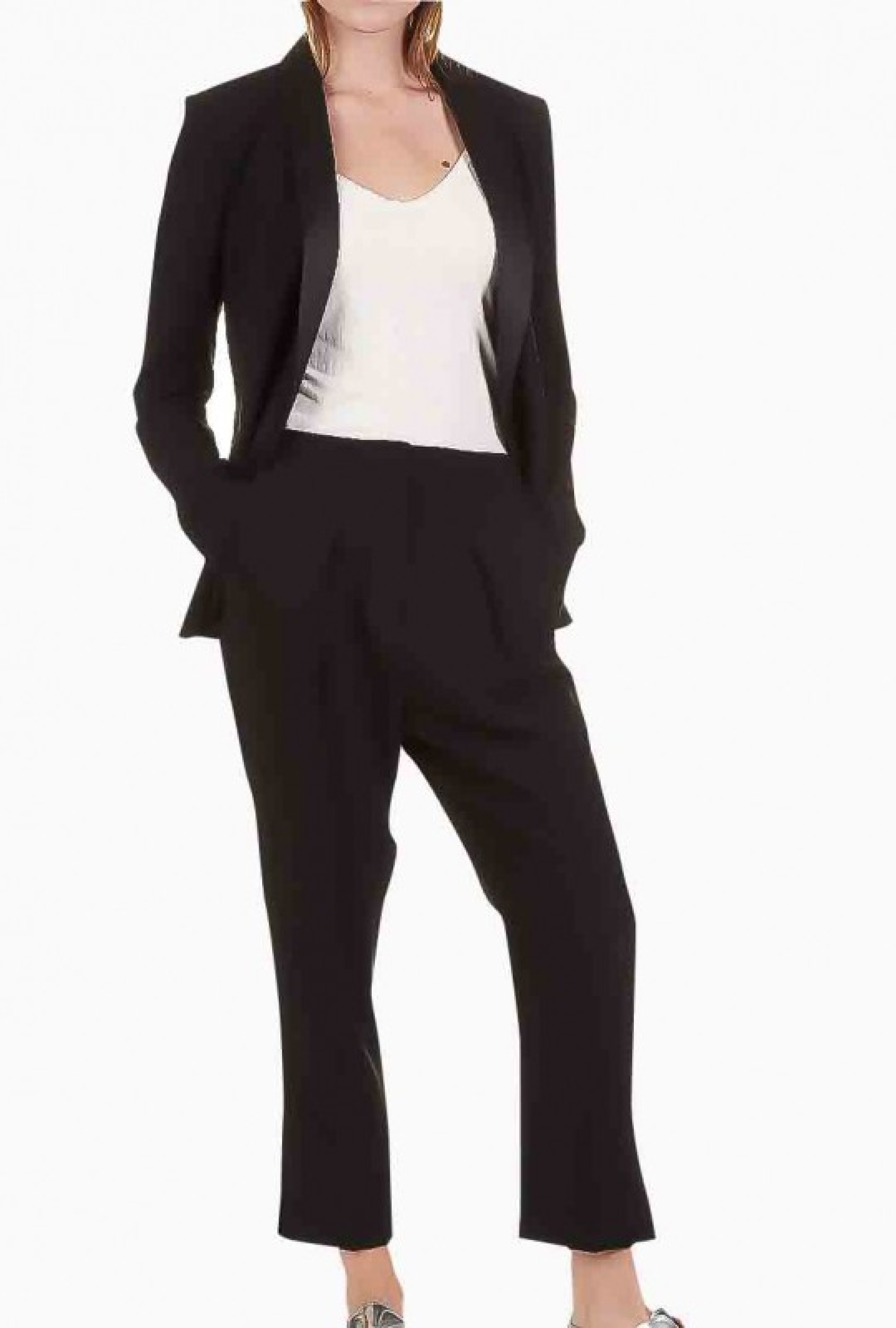 Pantalon droit taille haute en crepe