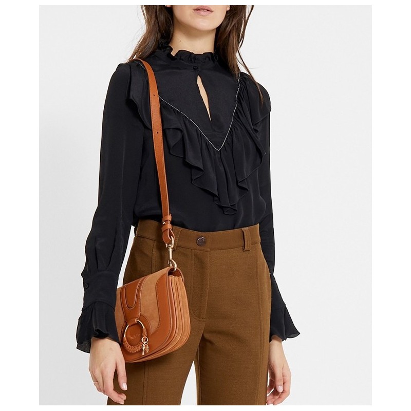 Blouse en Crêpe de Chine volantée noire