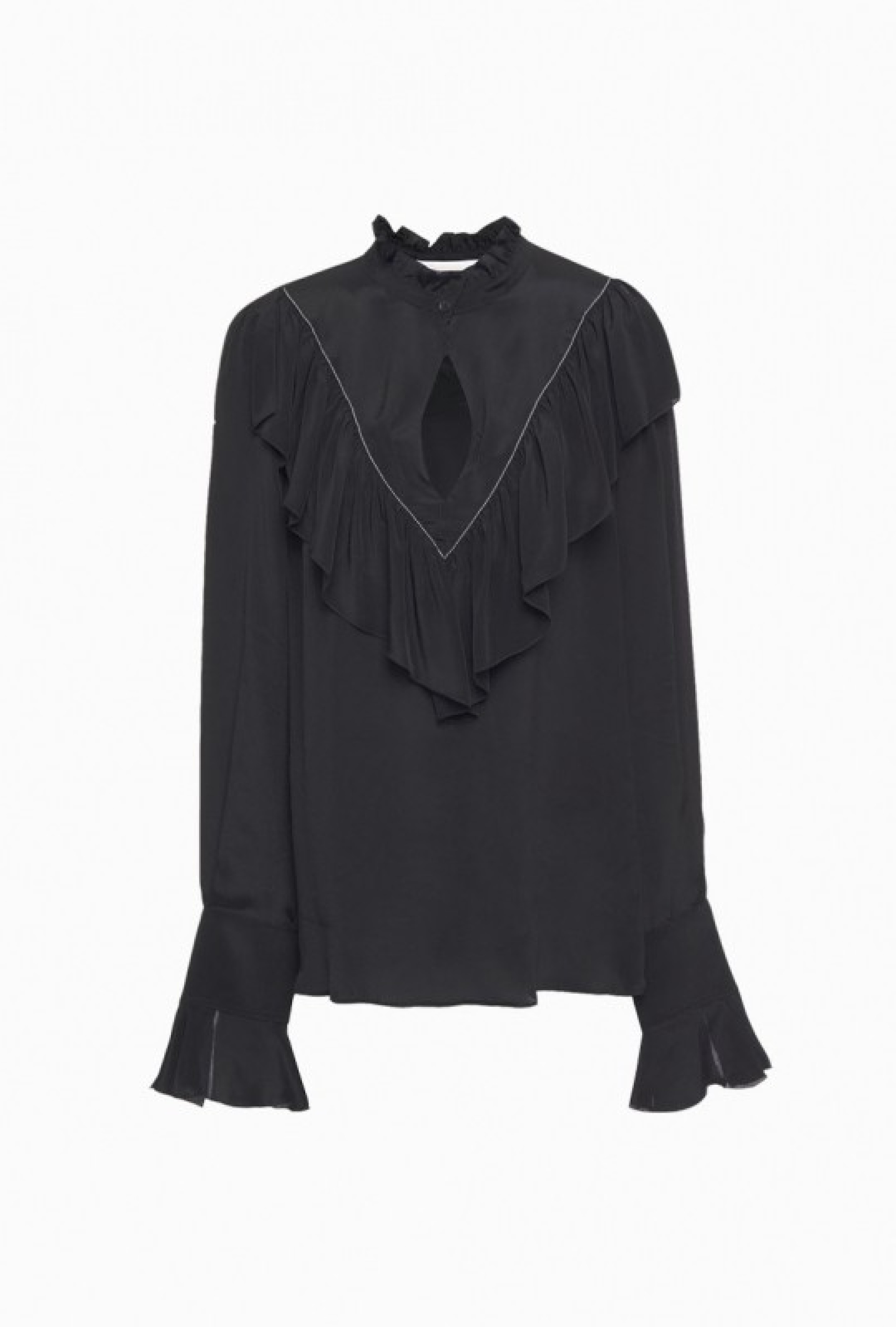Blouse en Crêpe de Chine volantée noire