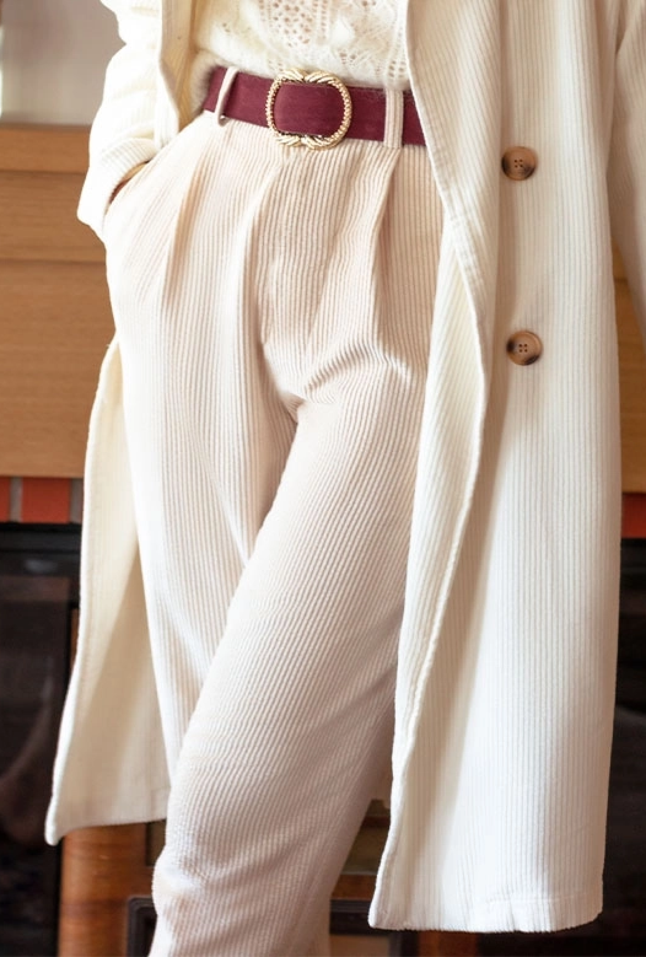 Pantalon Velours Côtelé Blanc