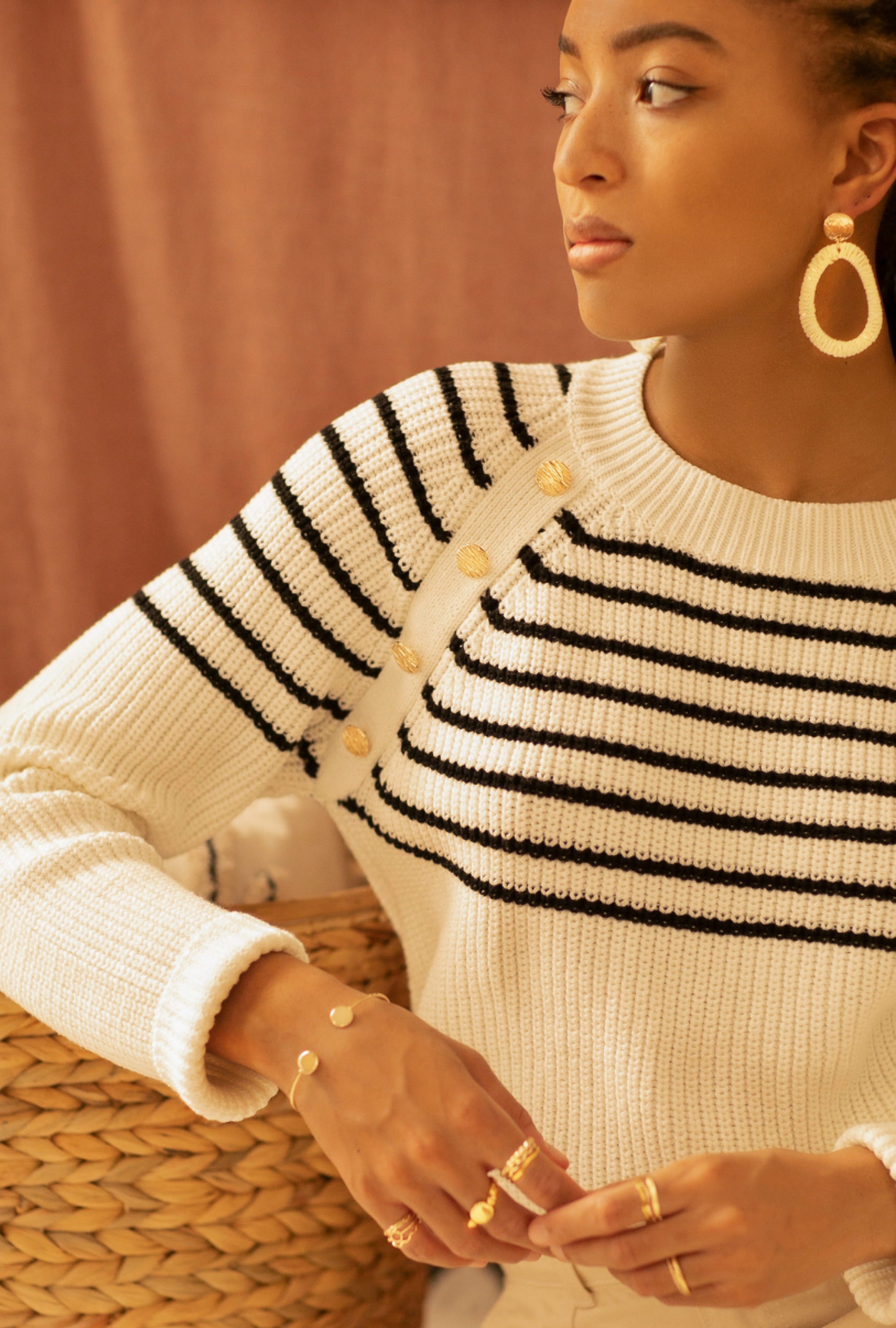 Pull Edouard Ecru à Rayures