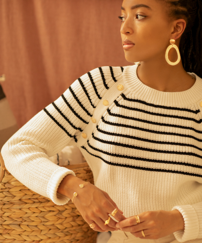 Pull PNL Edouard Ecru à Rayures