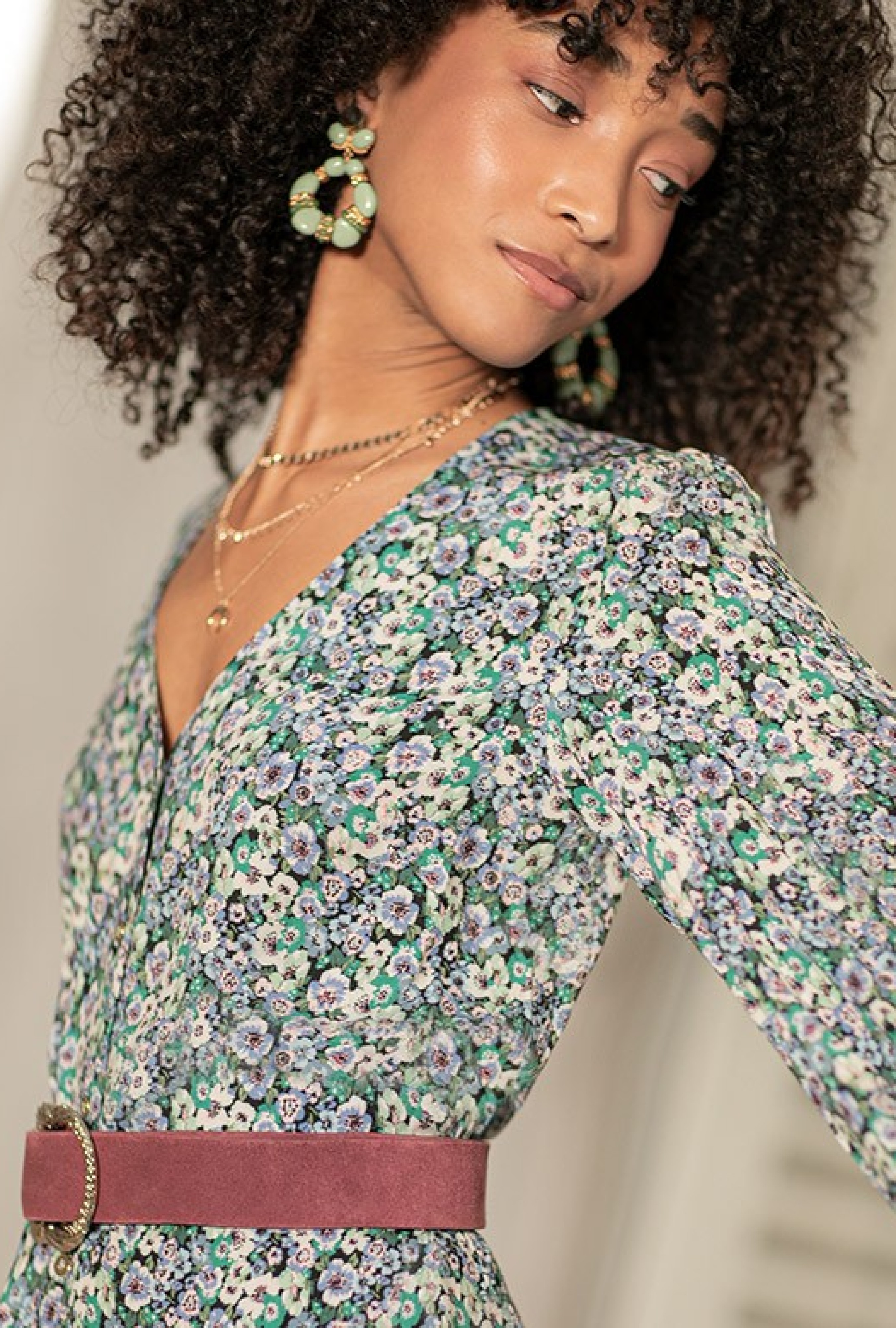 Robe Midi Fleurie Vert Grace-Exclusivité web