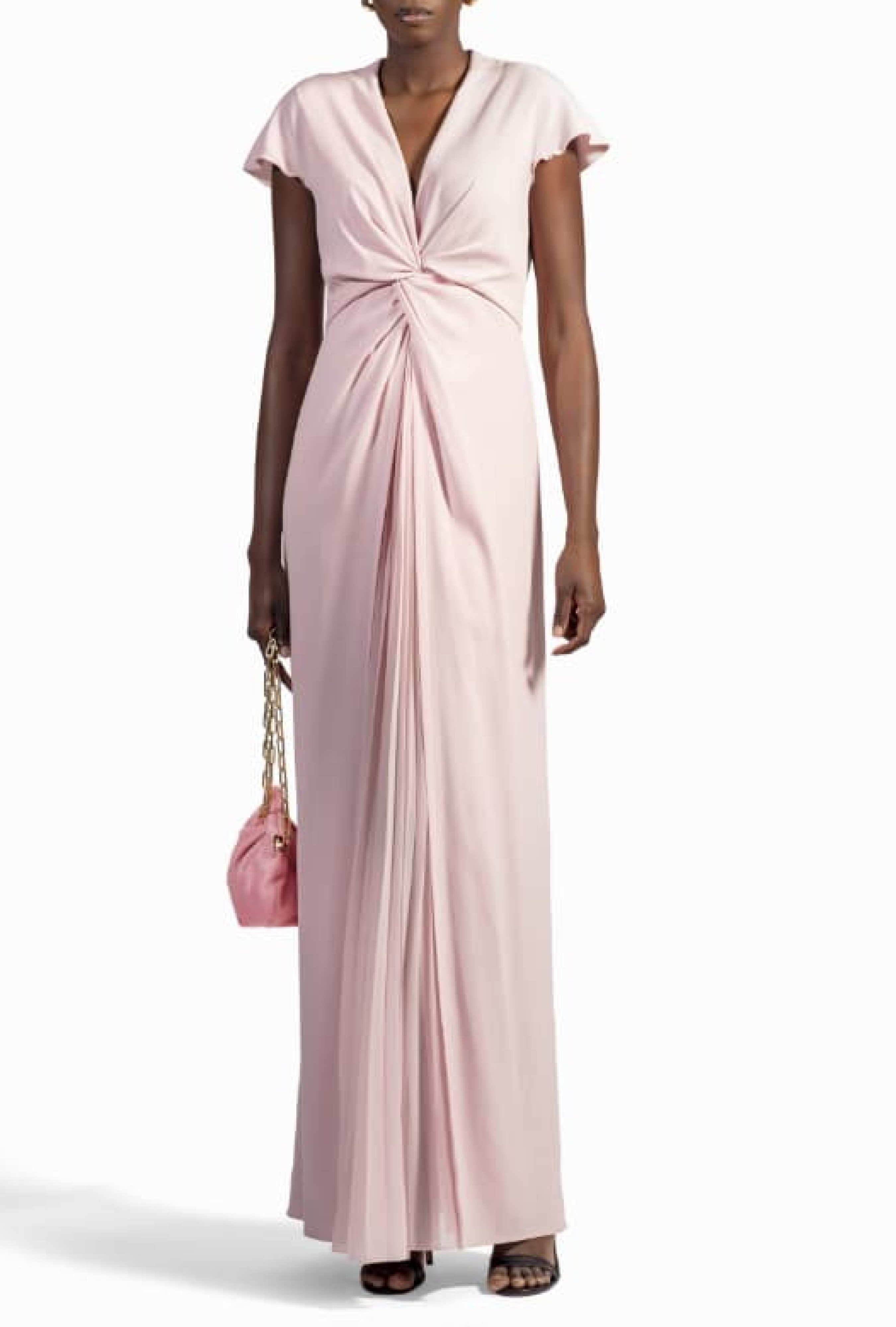 Robe longue drapée en crepe de satin