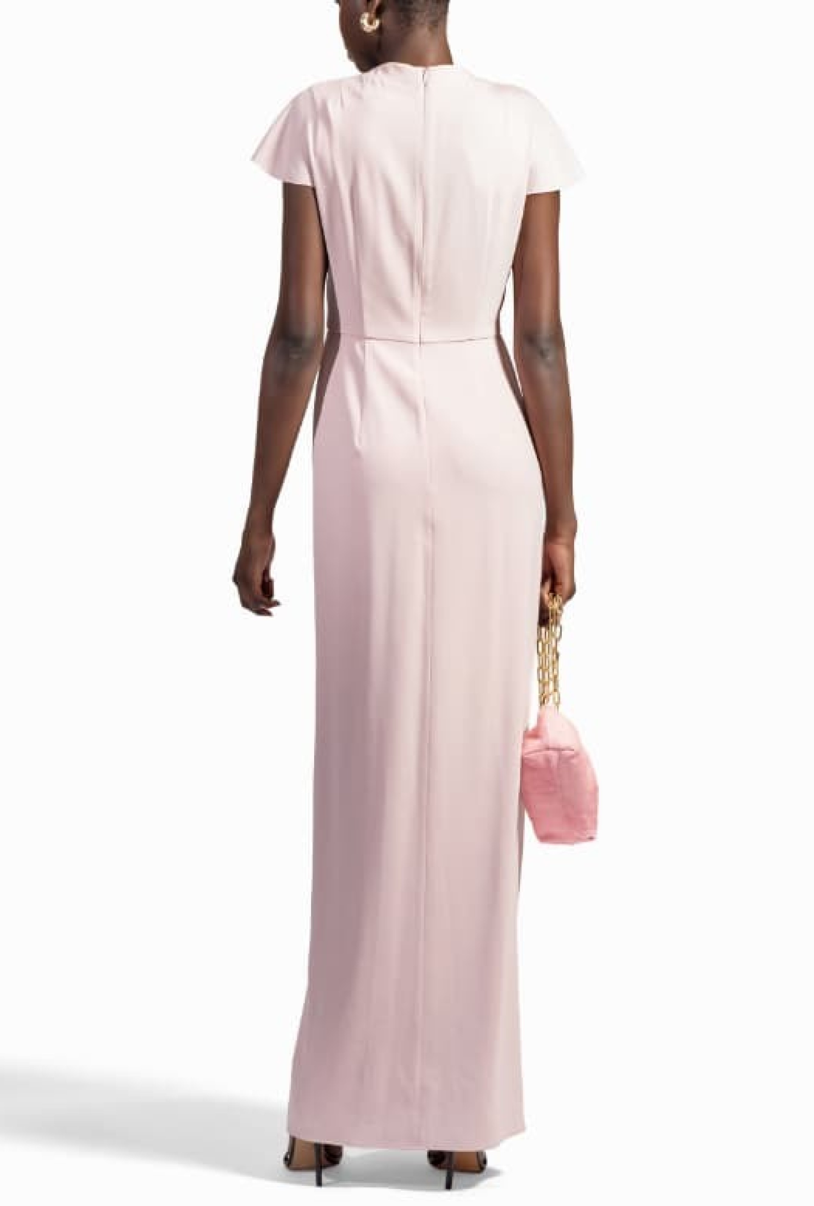 Robe longue drapée en crepe de satin