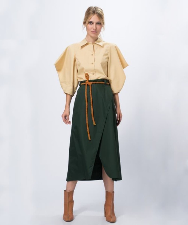 Jupe Veronique Leroy Verte Ceinturée