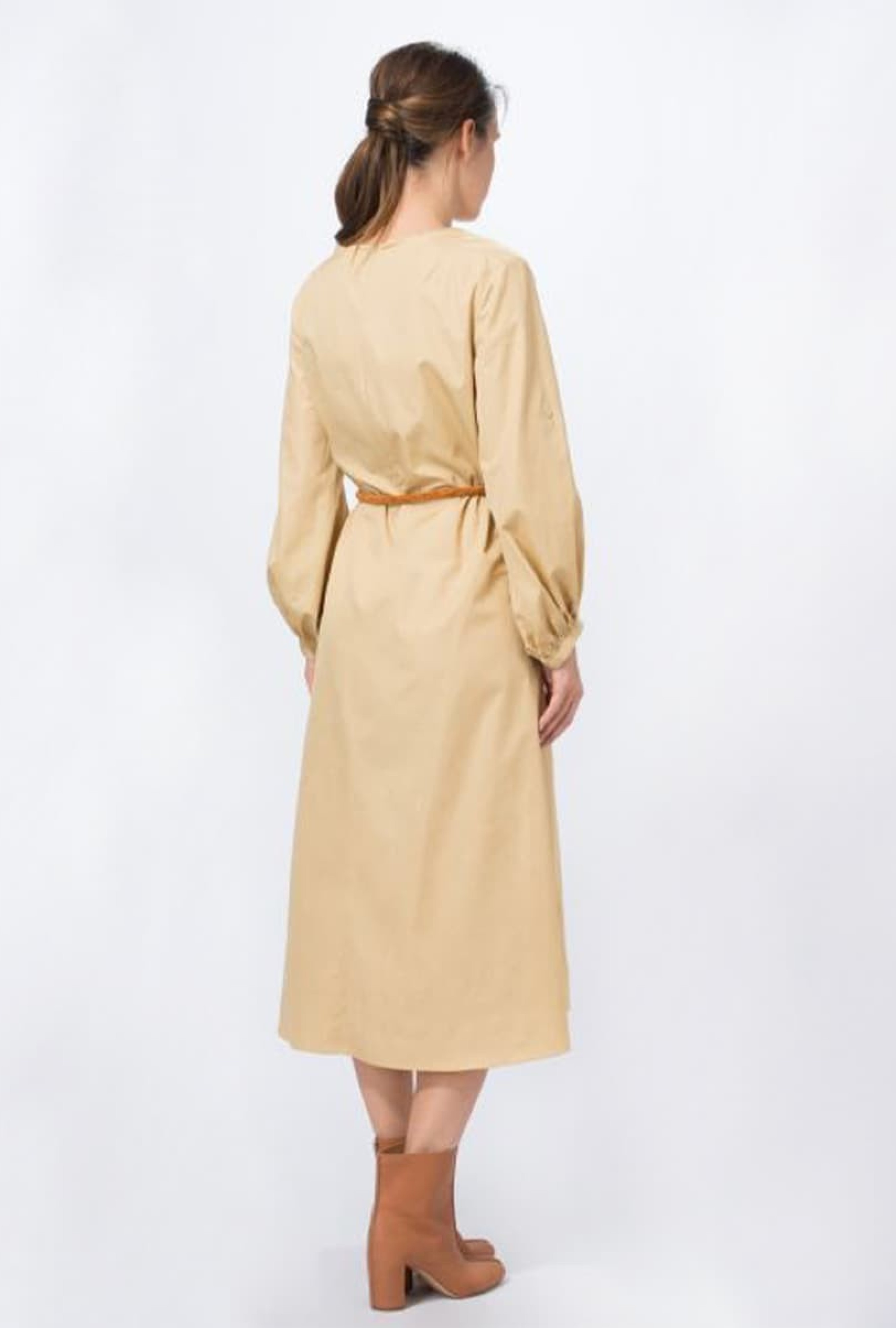 Robe Veronique Leroy Popeline Ceinturée Beige