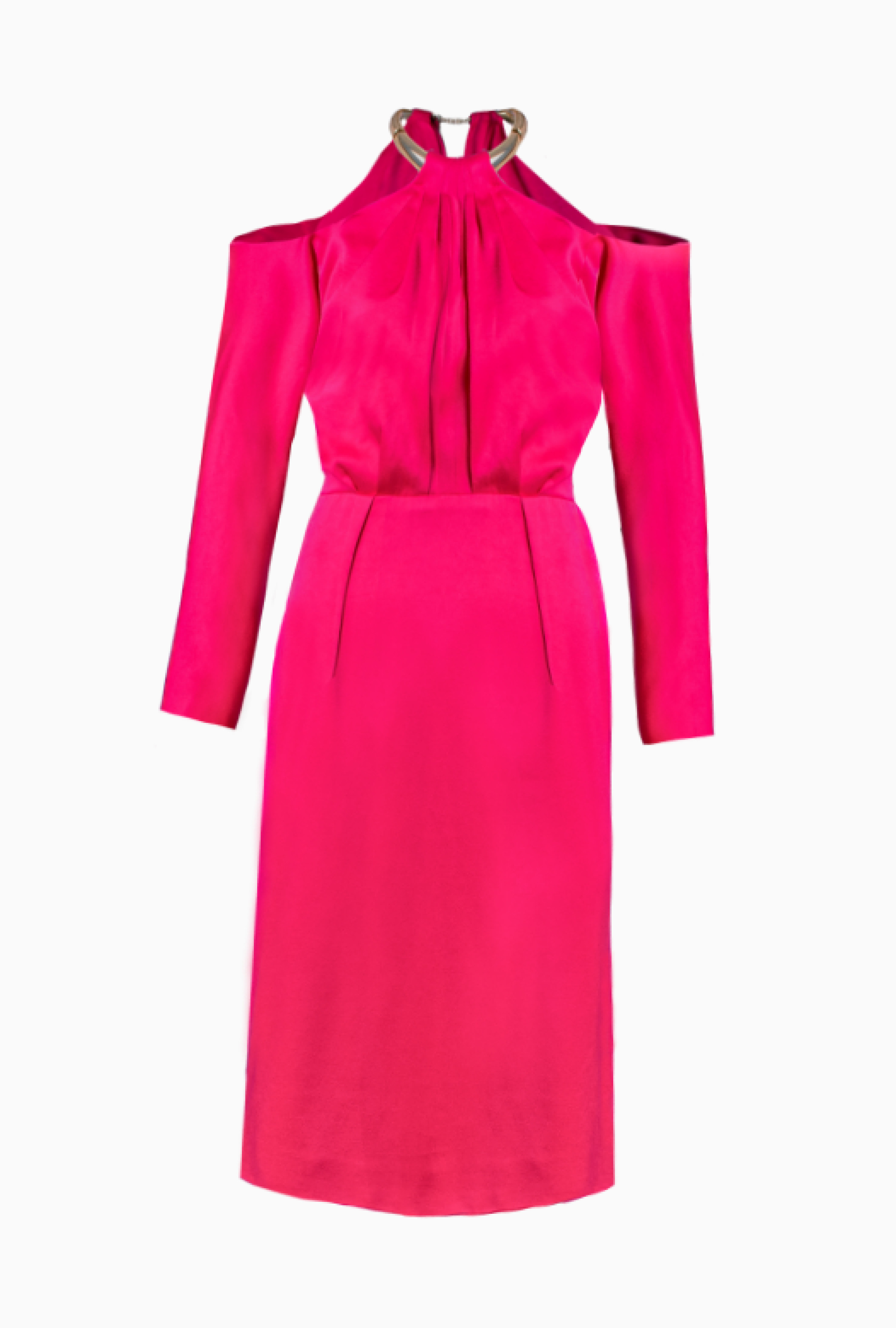 Robe Satin Fuschia Collier Or