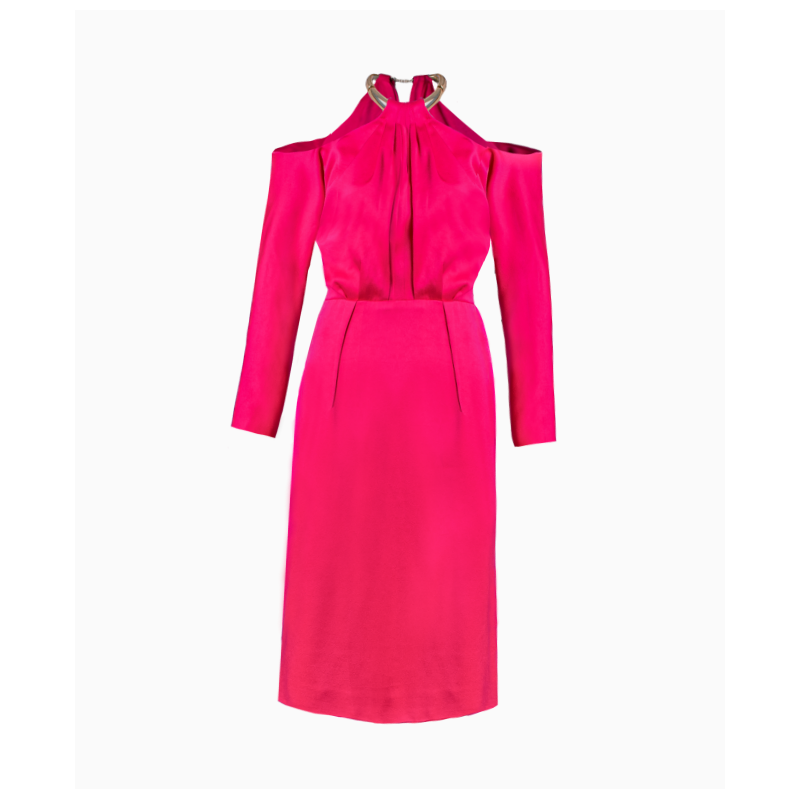 Robe Satin Fuschia Collier Or