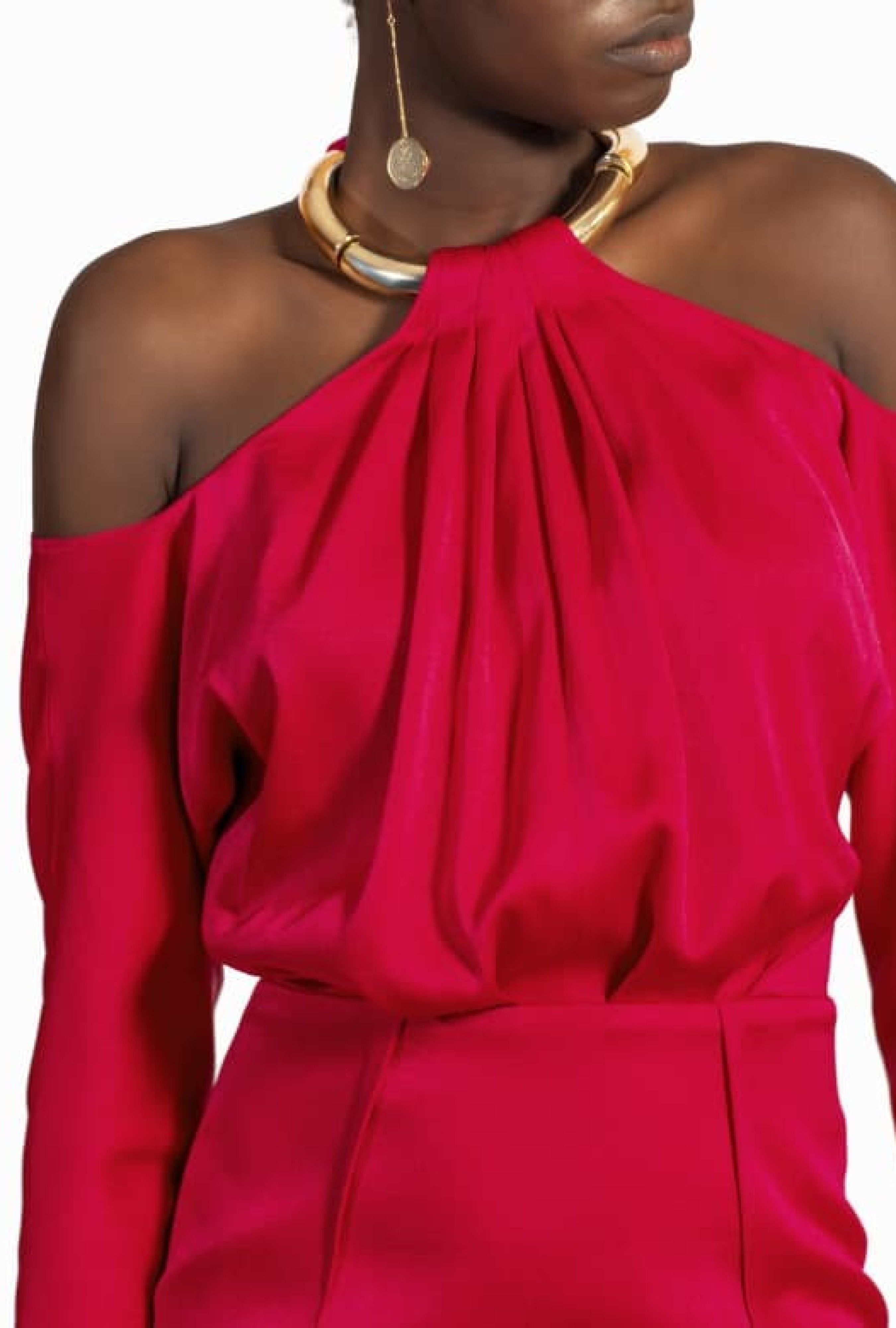 Robe Satin Fuschia Collier Or