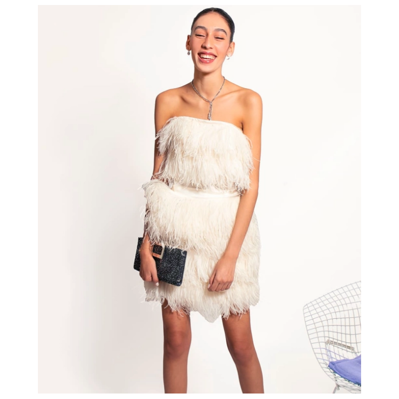 Robe Bustier Plumes Blanches