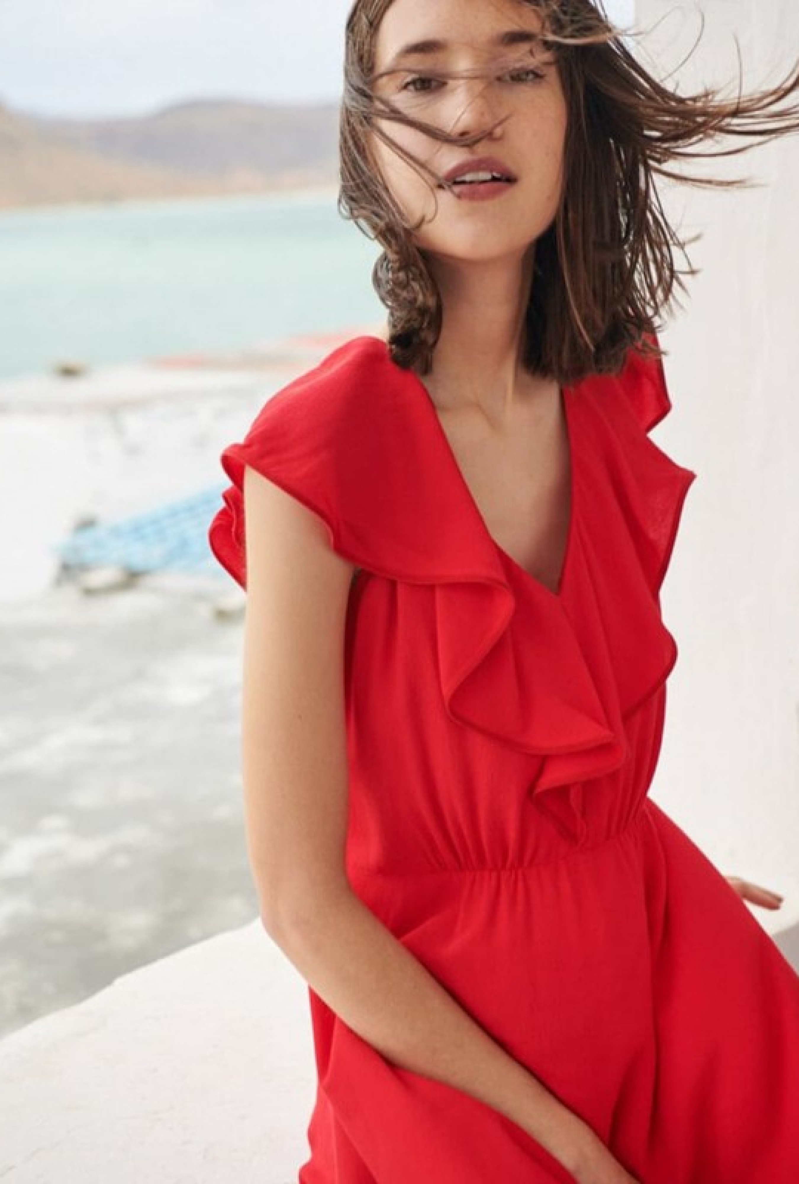 Robe Courte Rouge En Crepe-Exclusivité web