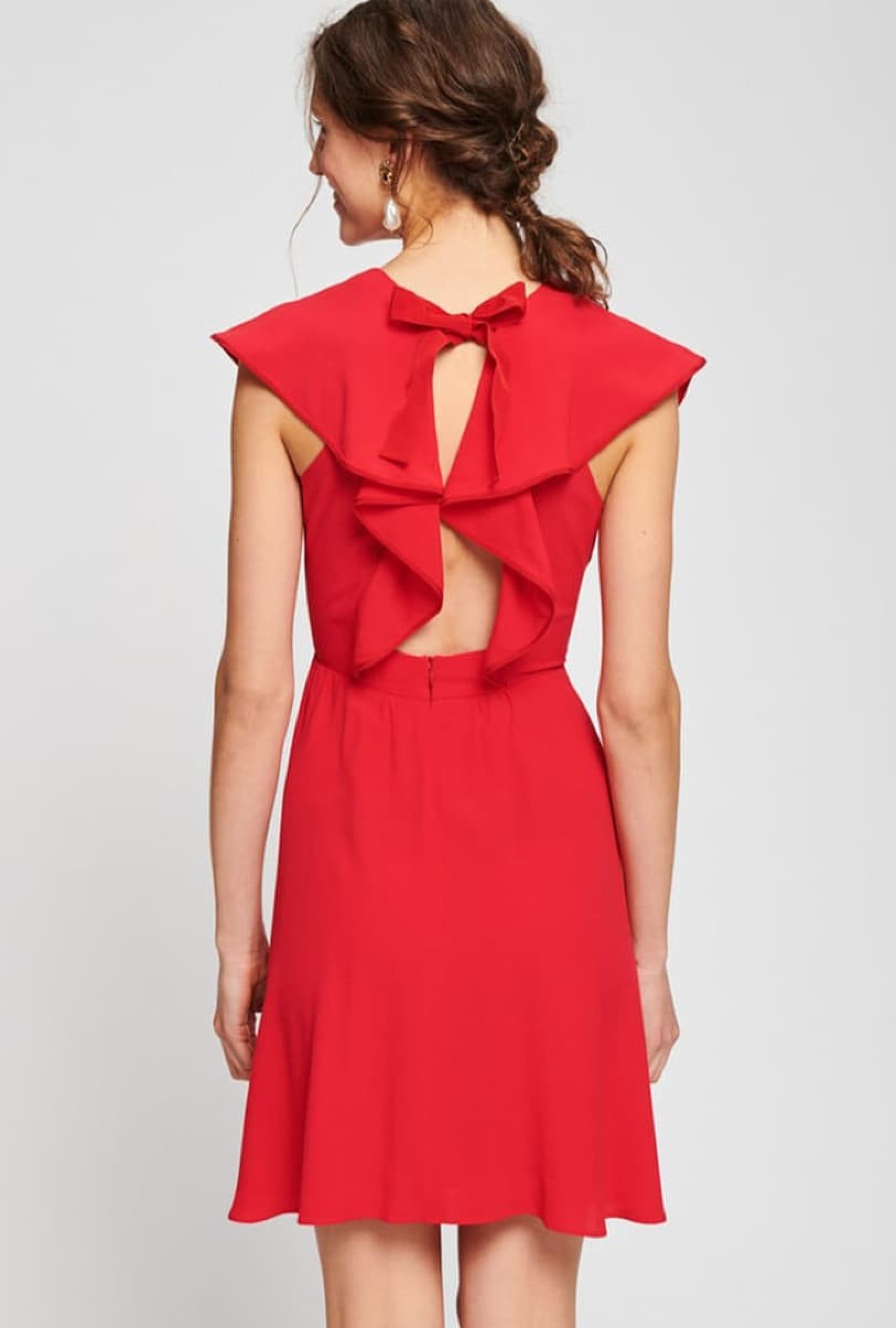 Robe Courte Rouge En Crepe-Exclusivité web