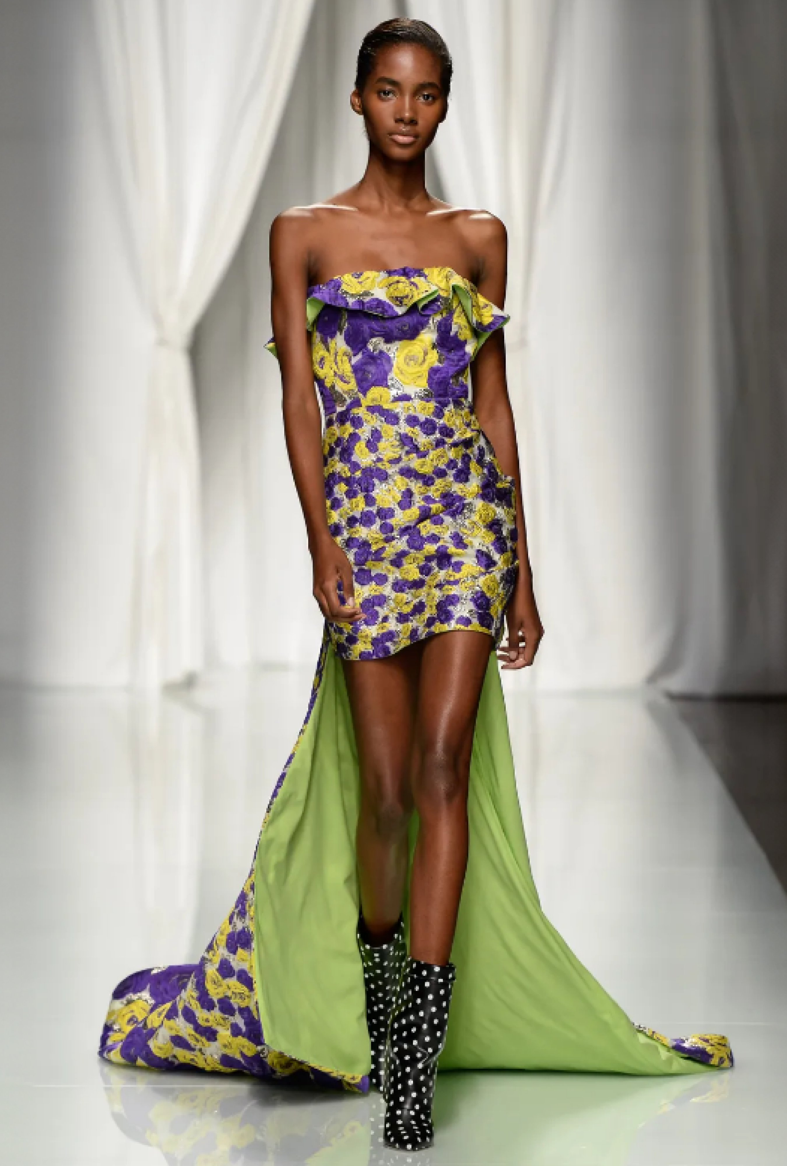 Robe Bustier Traine Violette et Jaune