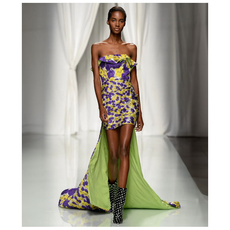 Robe Bustier Traine Violette et Jaune