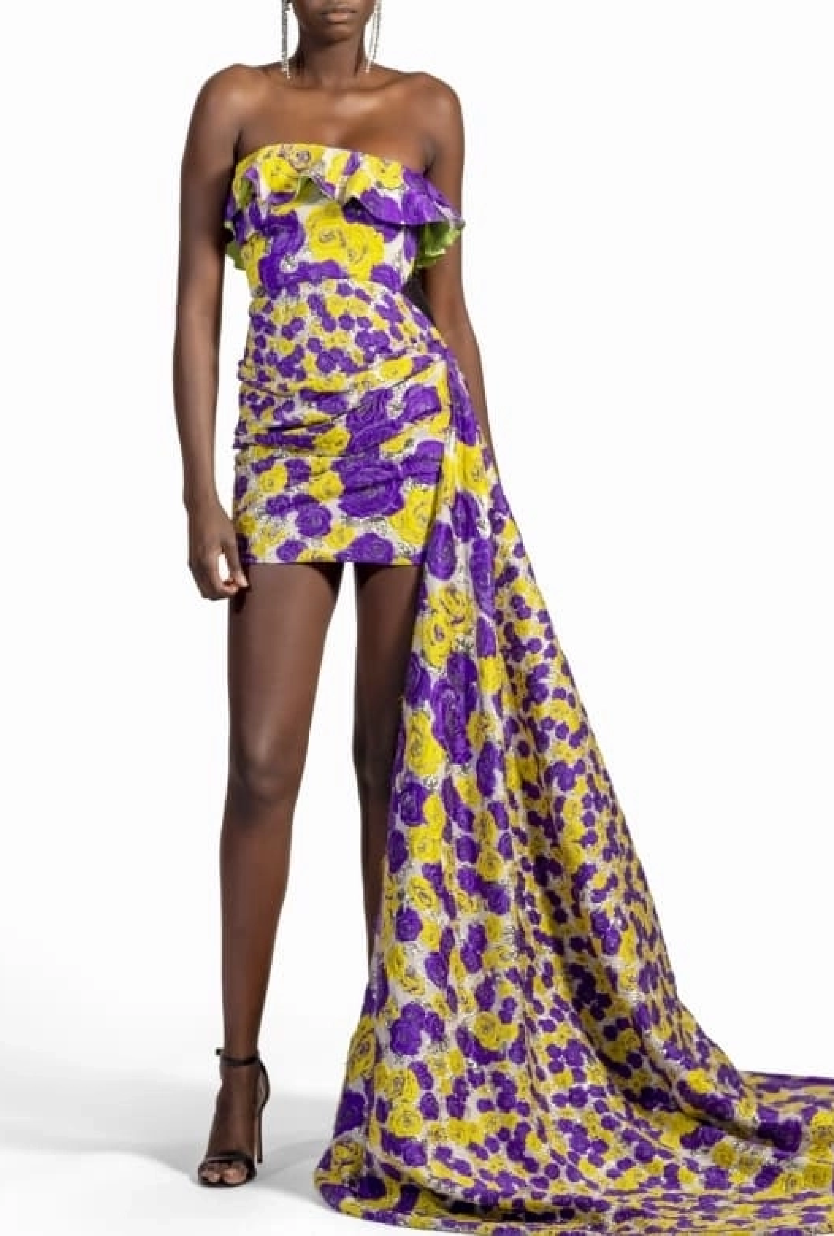 Robe Bustier Traine Violette et Jaune