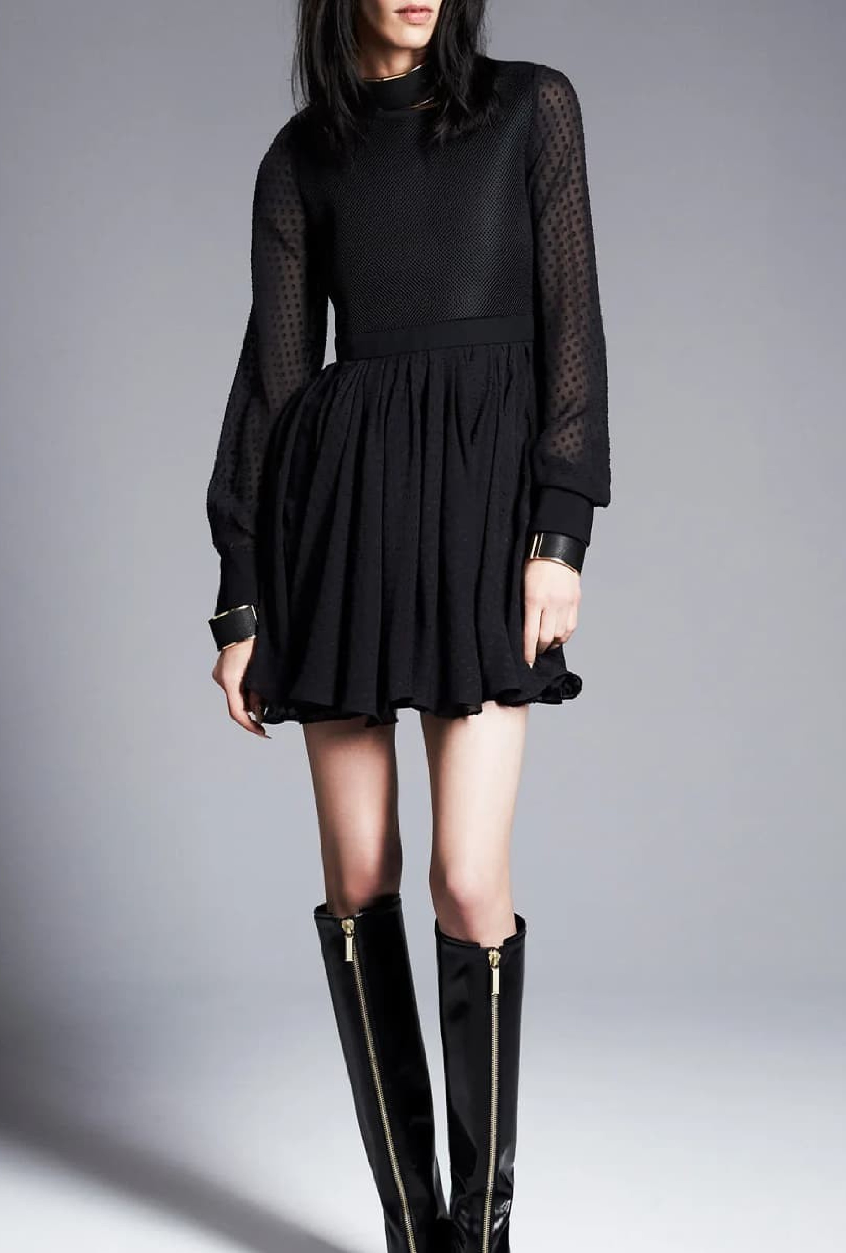 Robe Plumetis Résille Noire