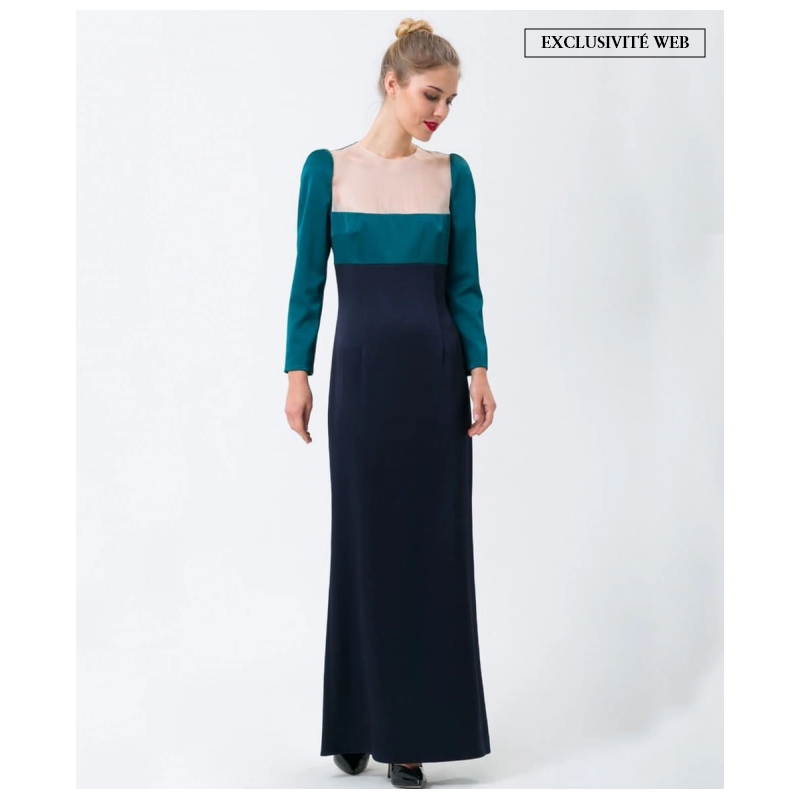 Robe Décolleté Carré Bleu
