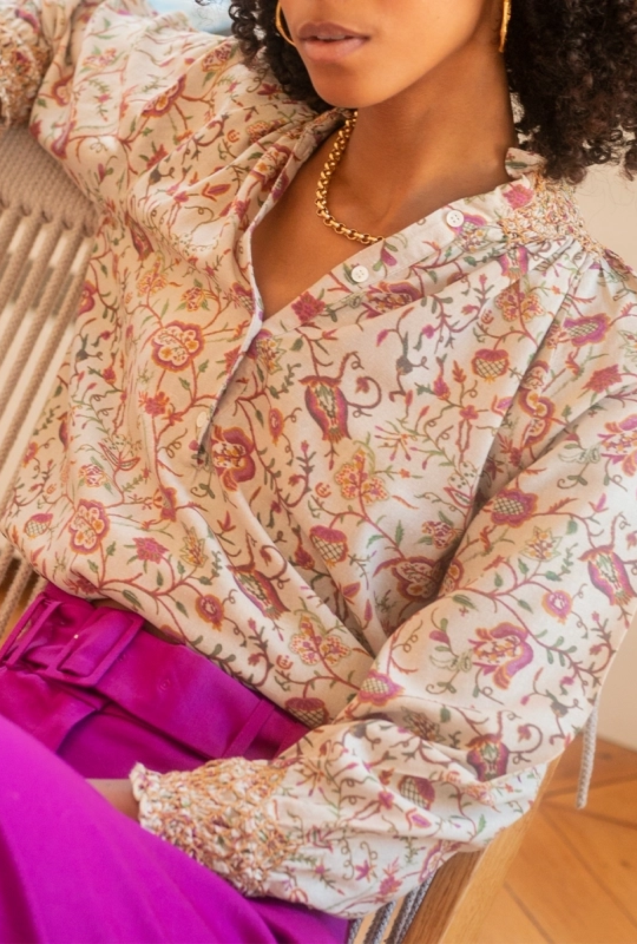 Blouse Imprimé Fleurs Beige