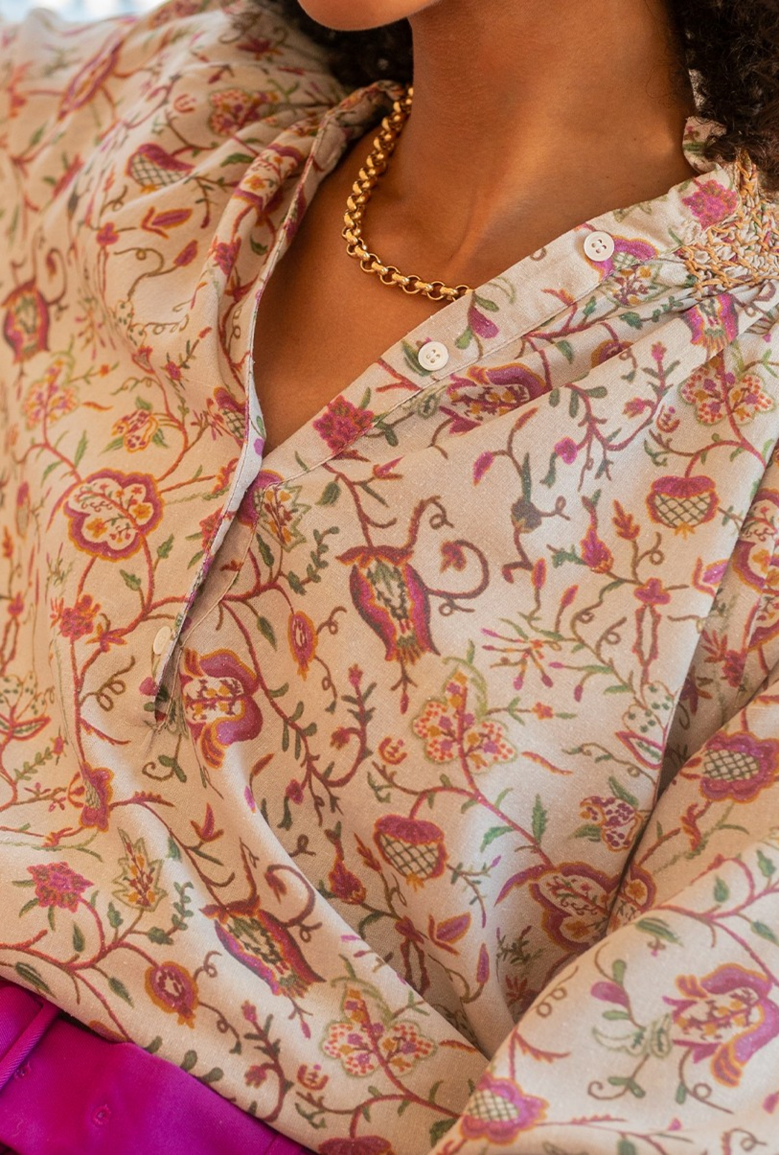 Blouse Imprimé Fleurs Beige