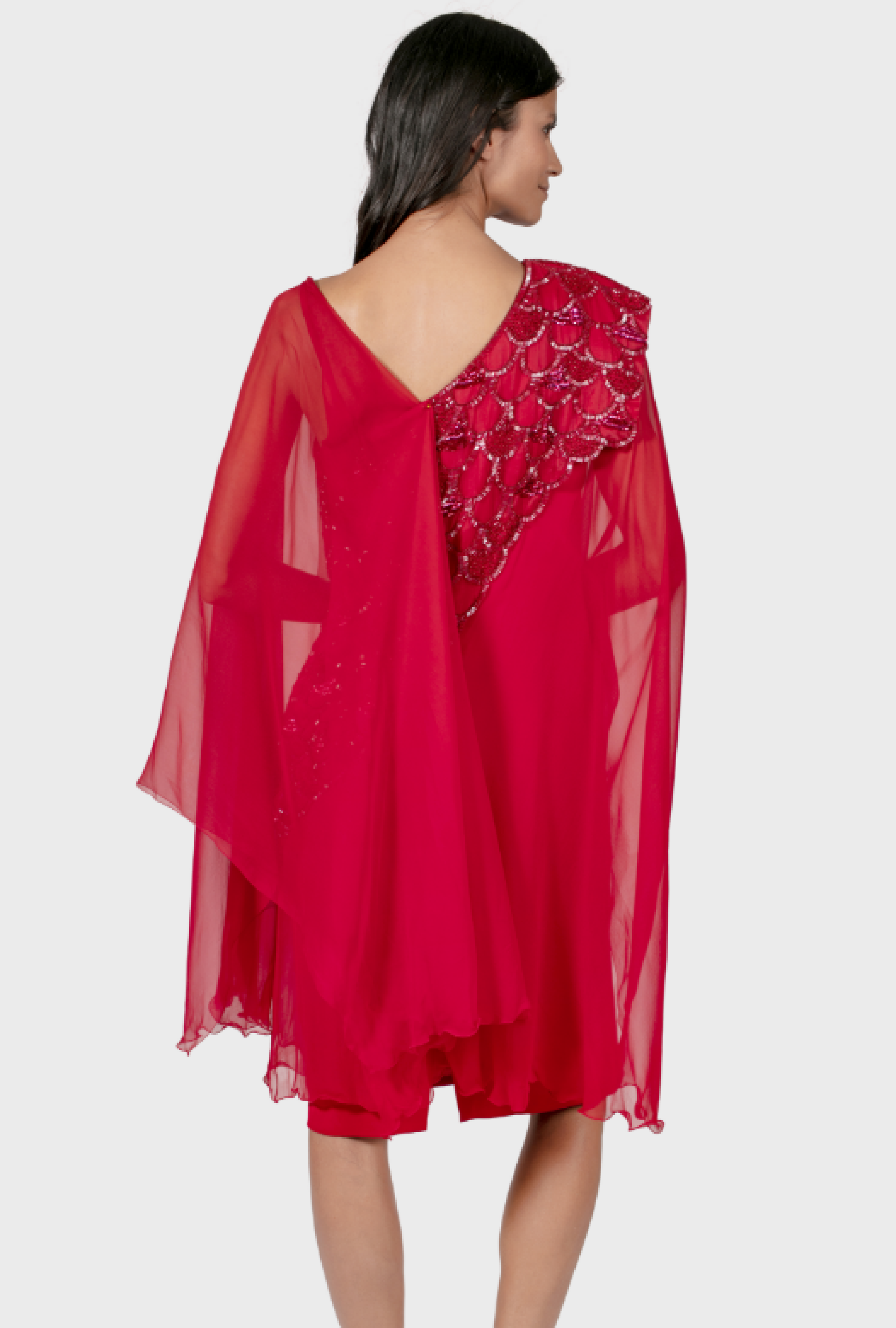 Robe Mousseline Rouge Brodée