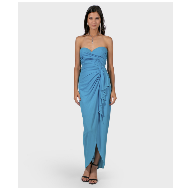 Robe Bustier Drapée Bleue