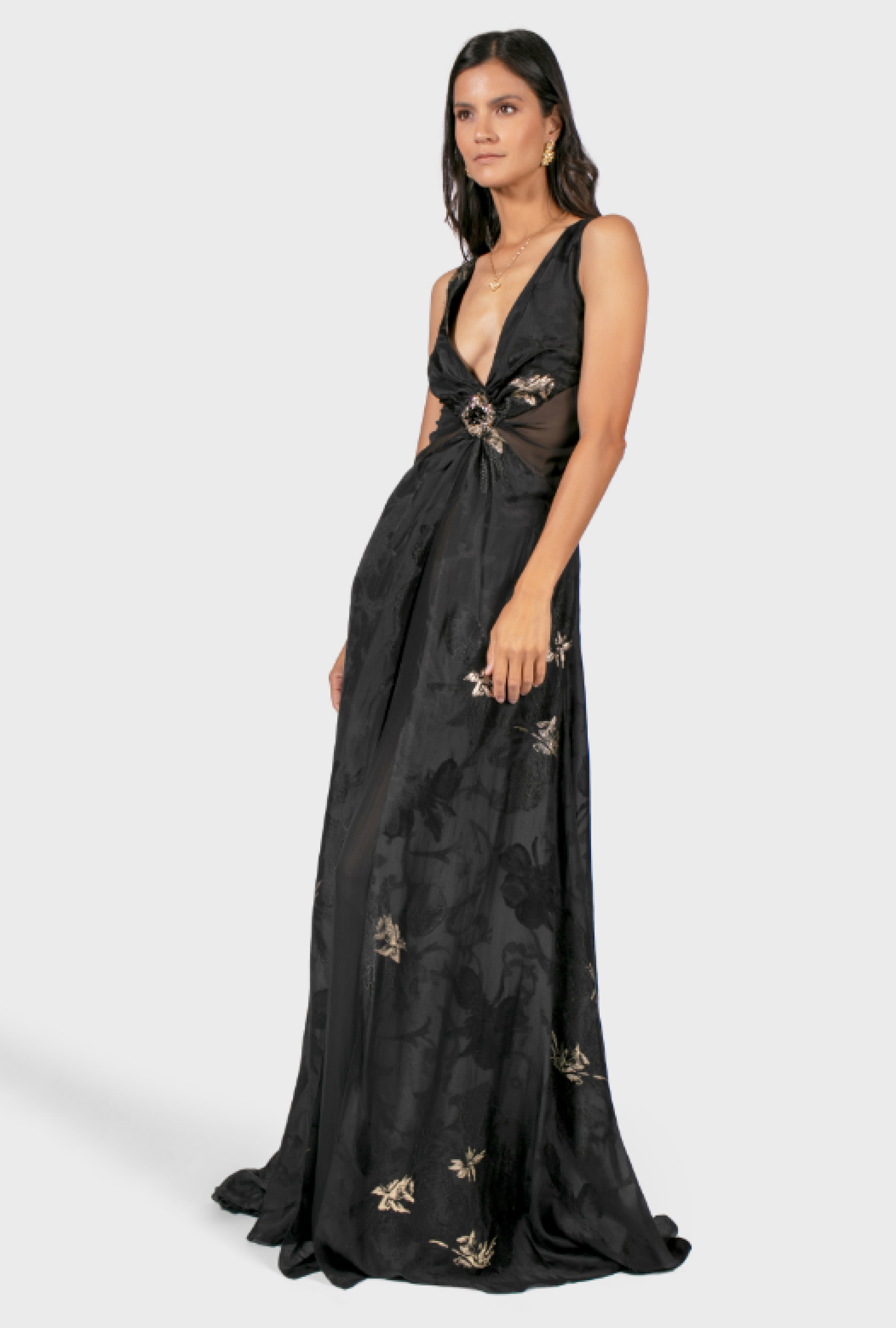Robe Jacquard Noir et Doré