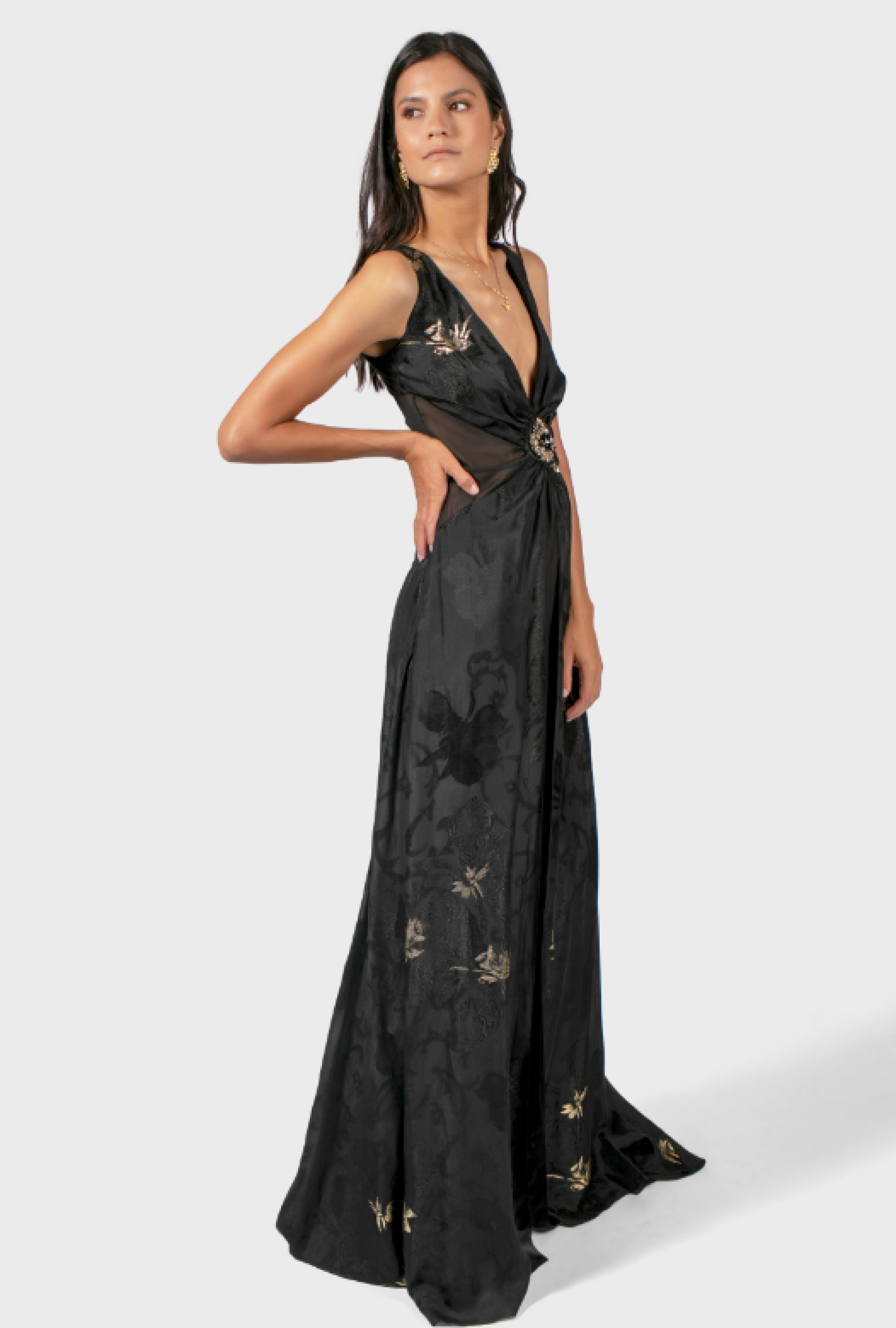 Robe Jacquard Noir et Doré