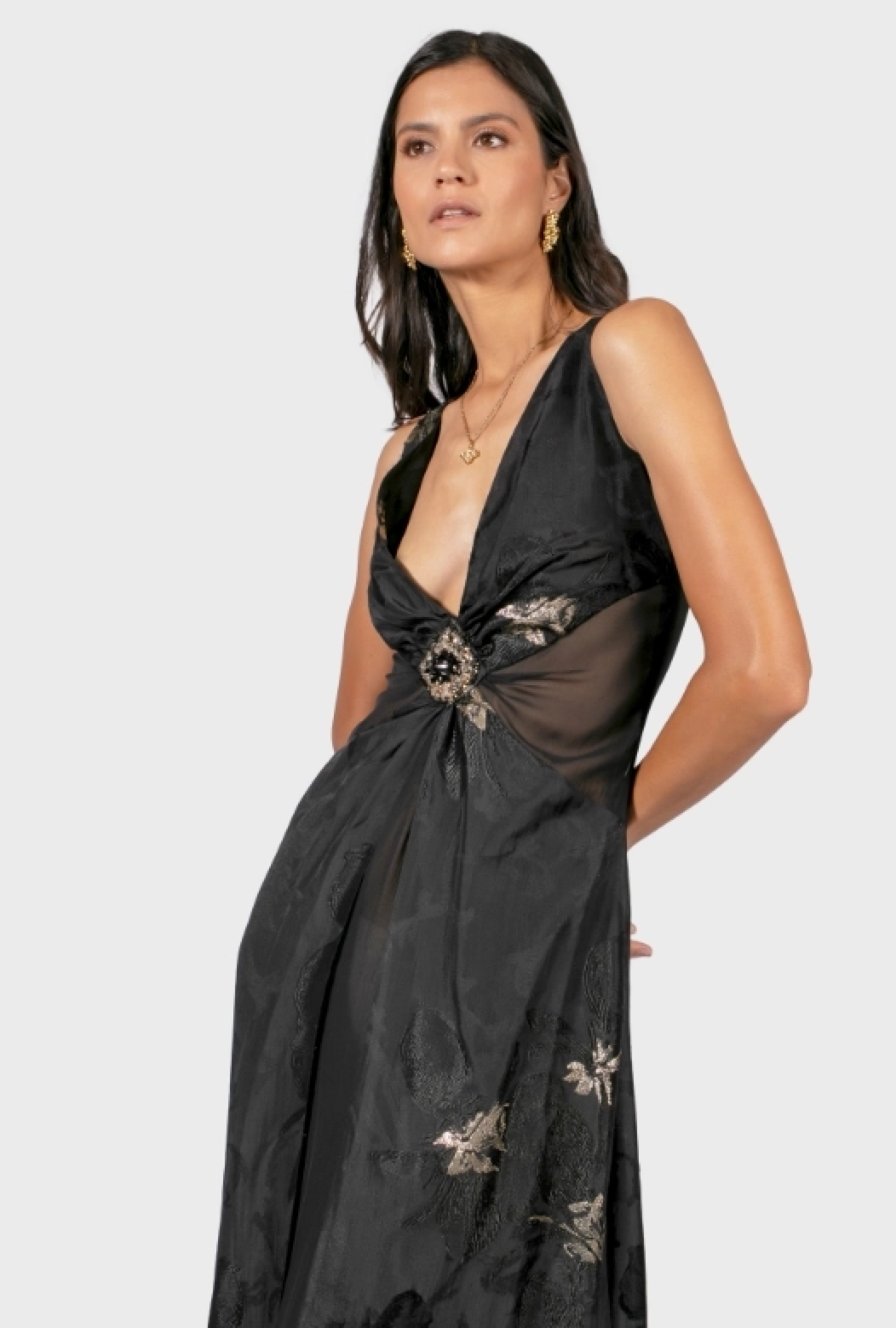 Robe Jacquard Noir et Doré