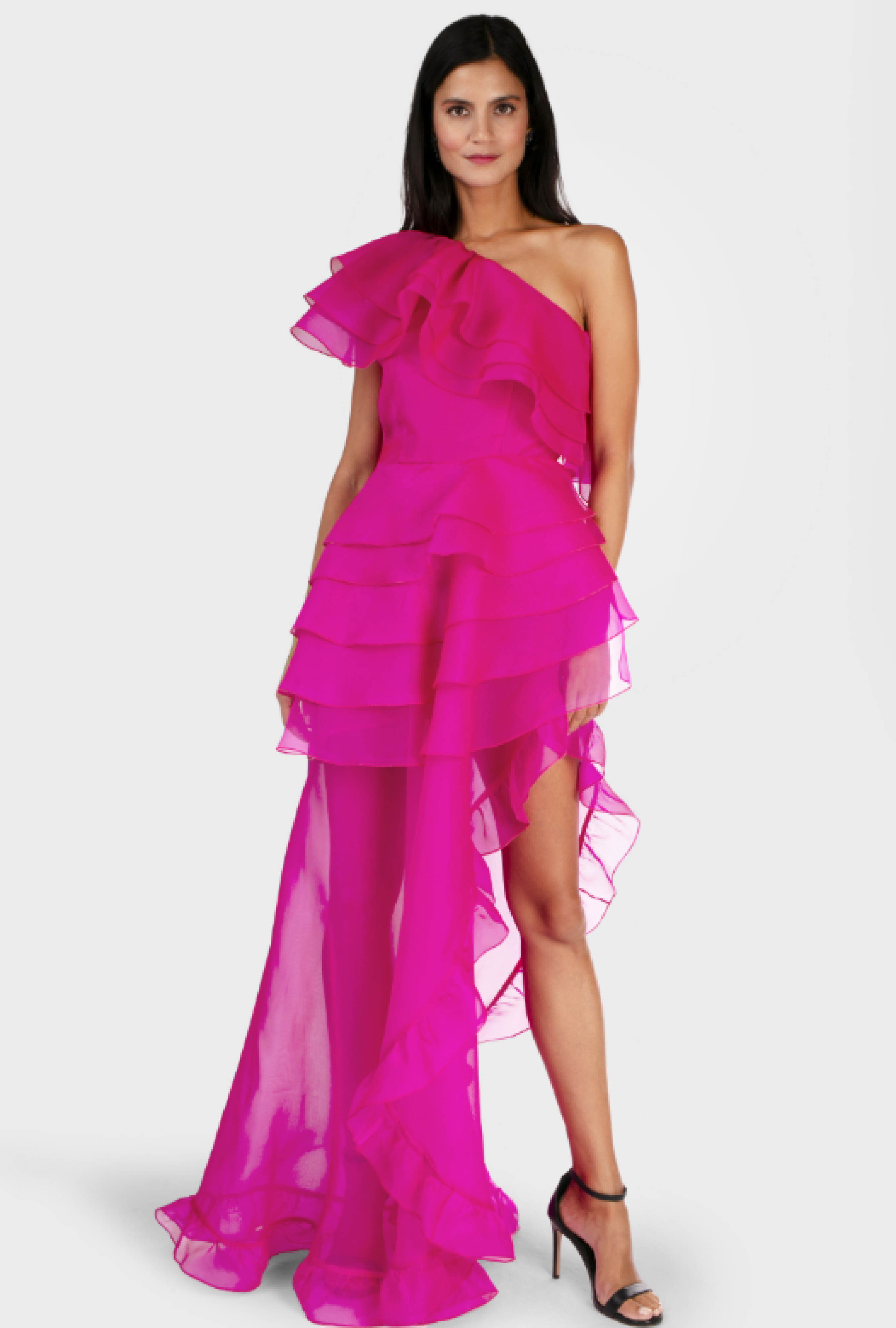 Robe Ruffle Fuchsia Midi