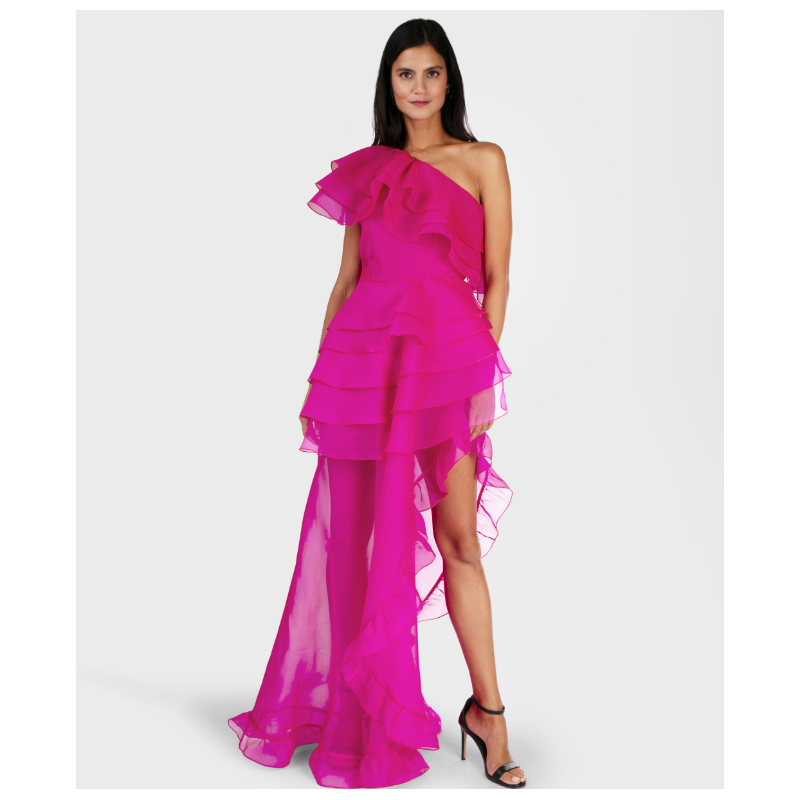 Robe Ruffle Fuchsia Midi