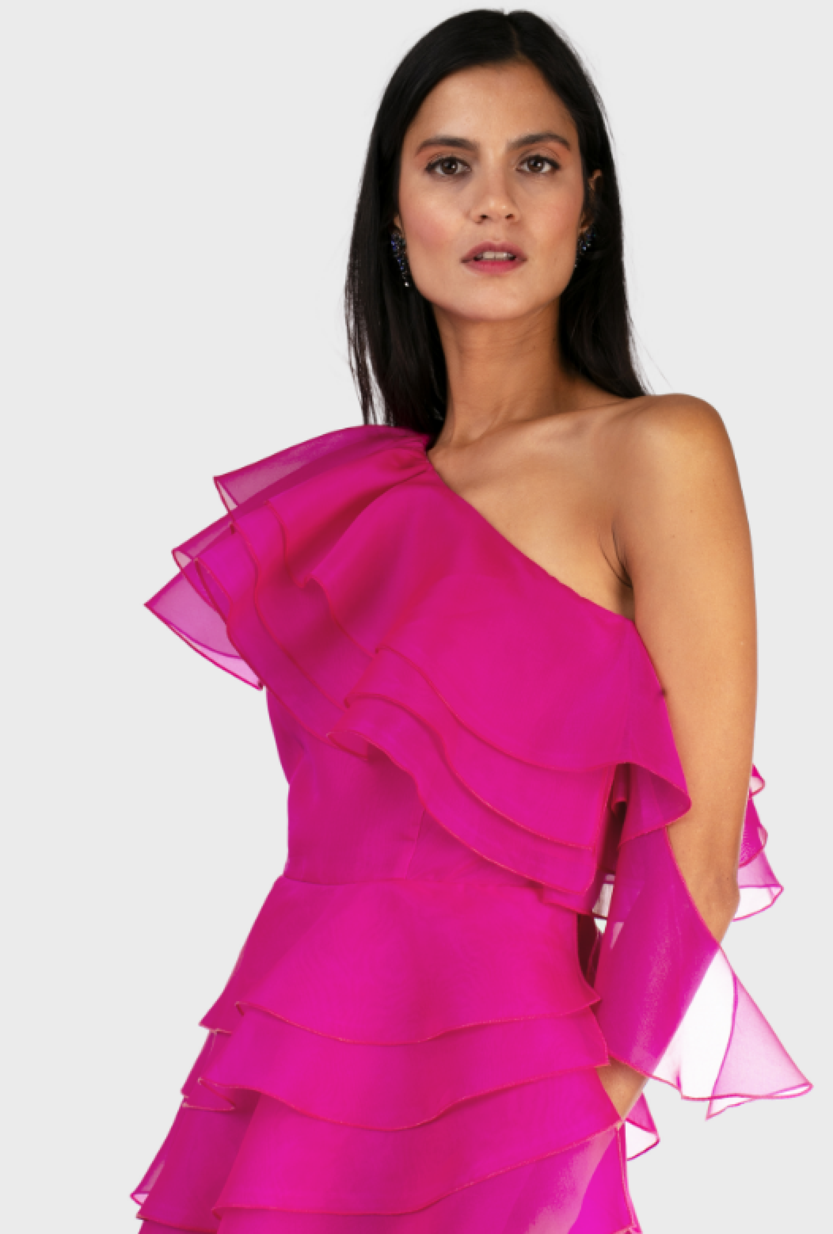 Robe Ruffle Fuchsia Midi