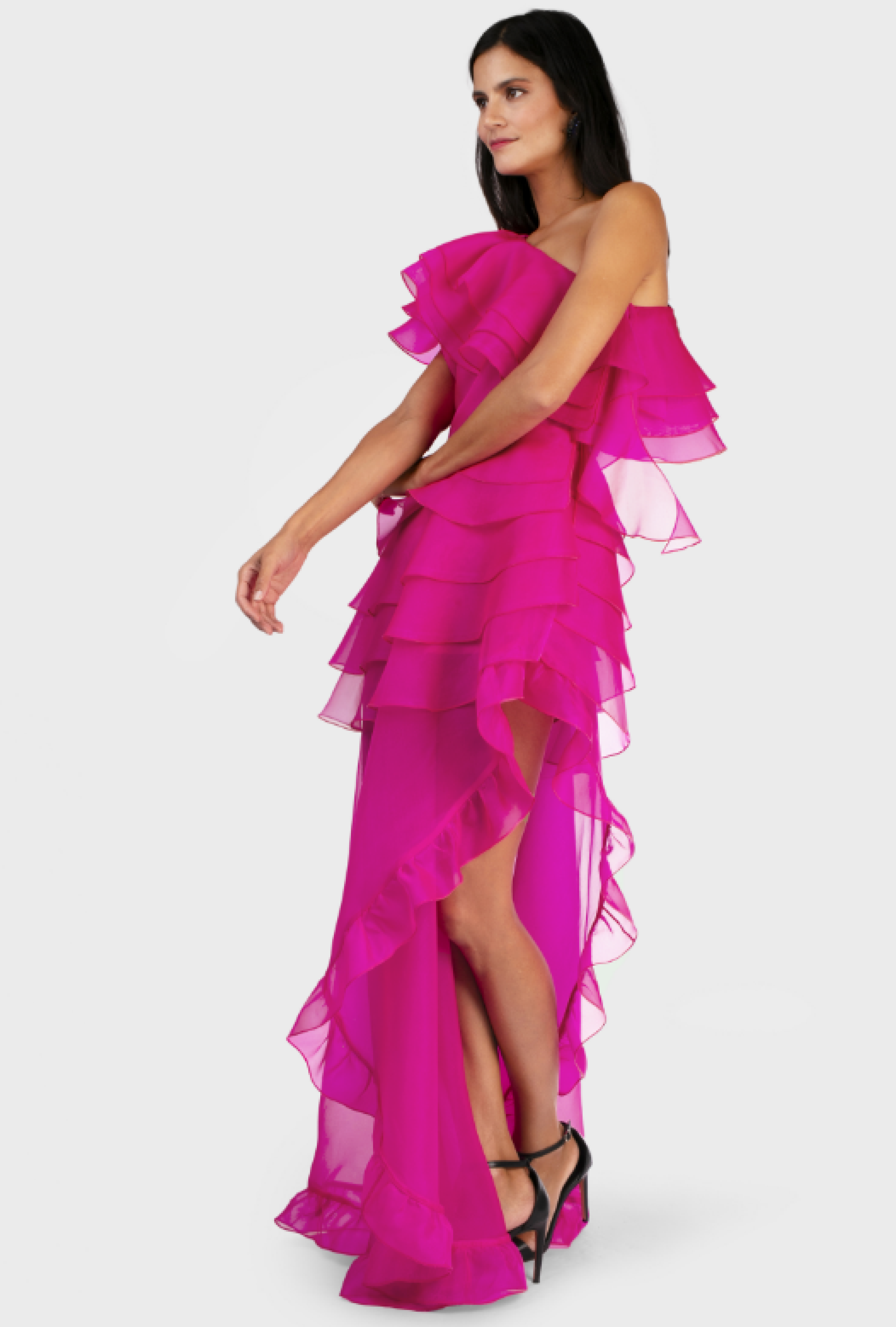 Robe Ruffle Fuchsia Midi