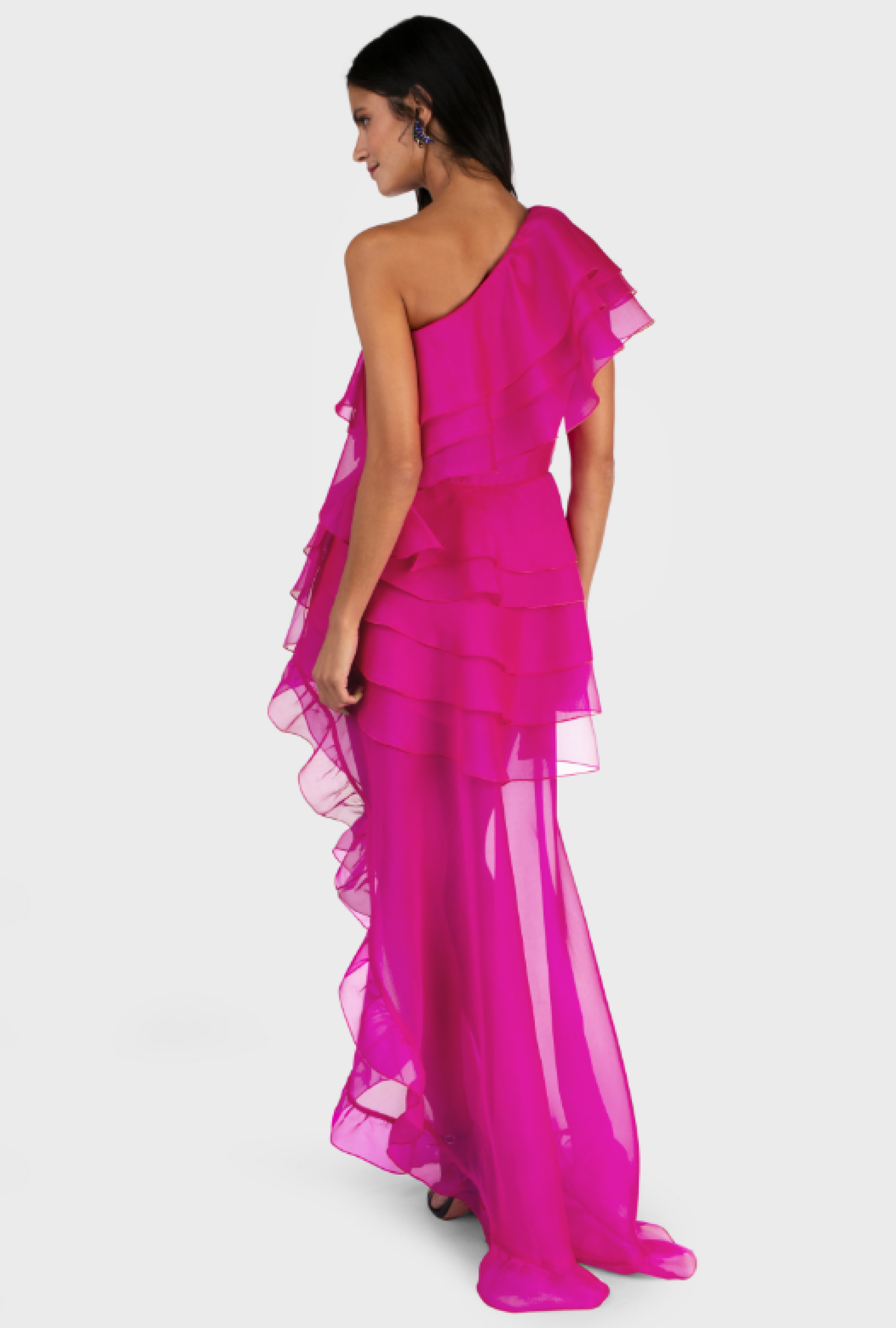 Robe Ruffle Fuchsia Midi