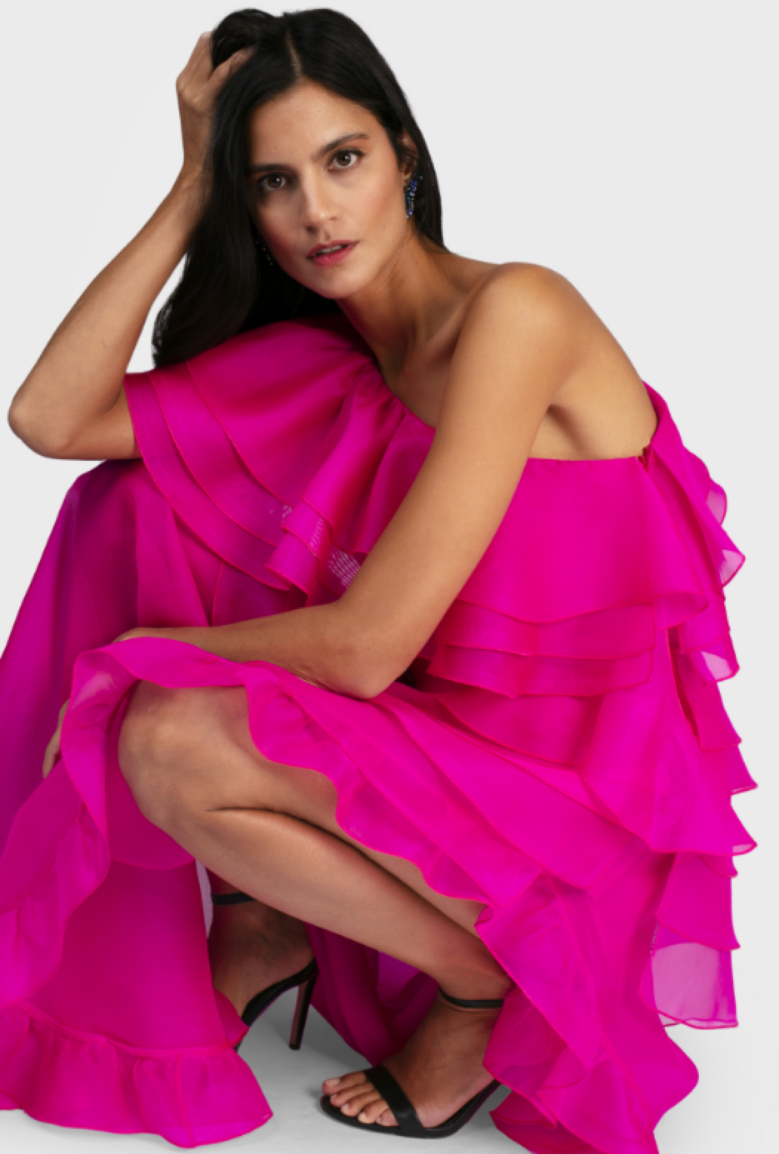 Robe Ruffle Fuchsia Midi