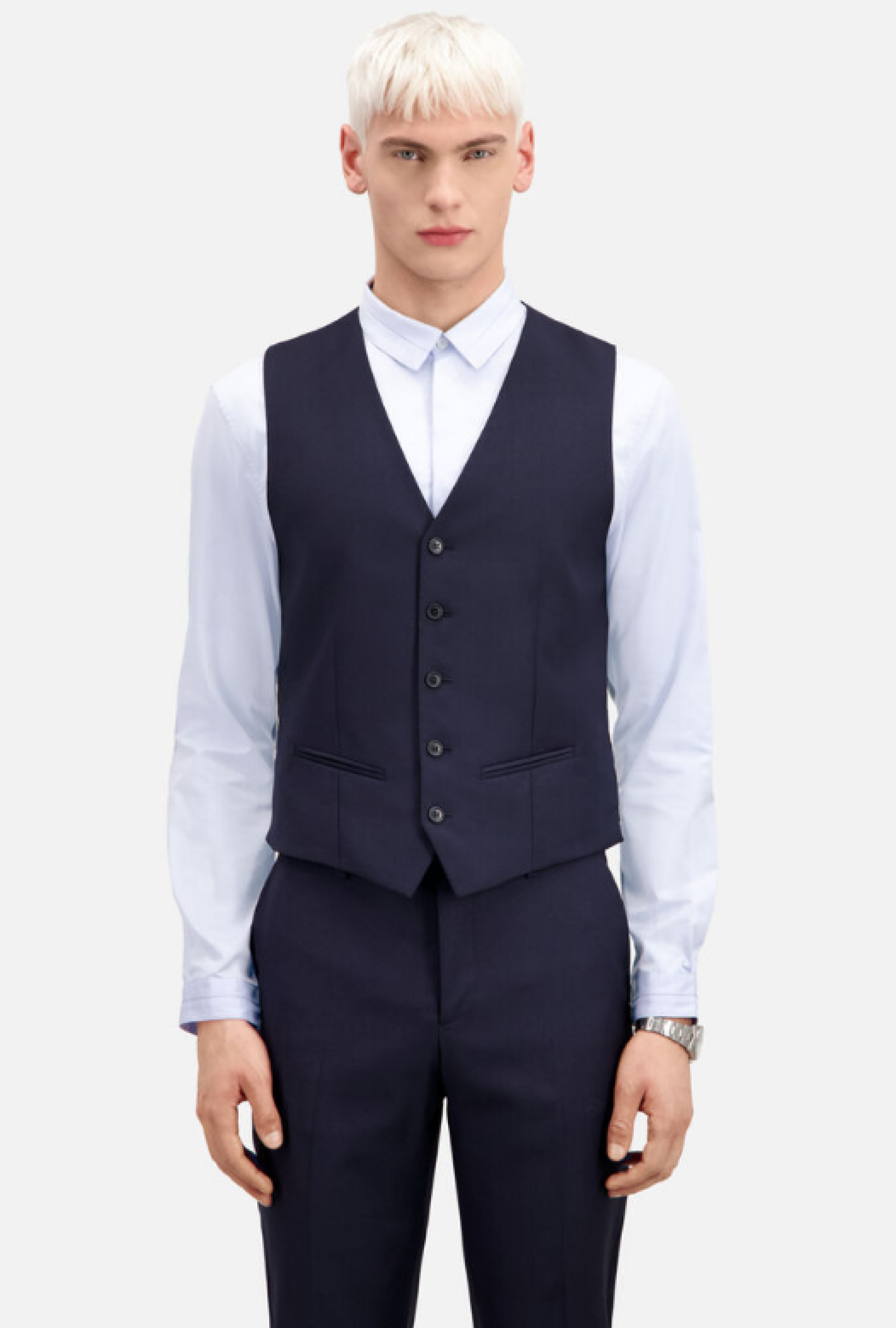 Gilet de Costume Bleu Marine en Laine