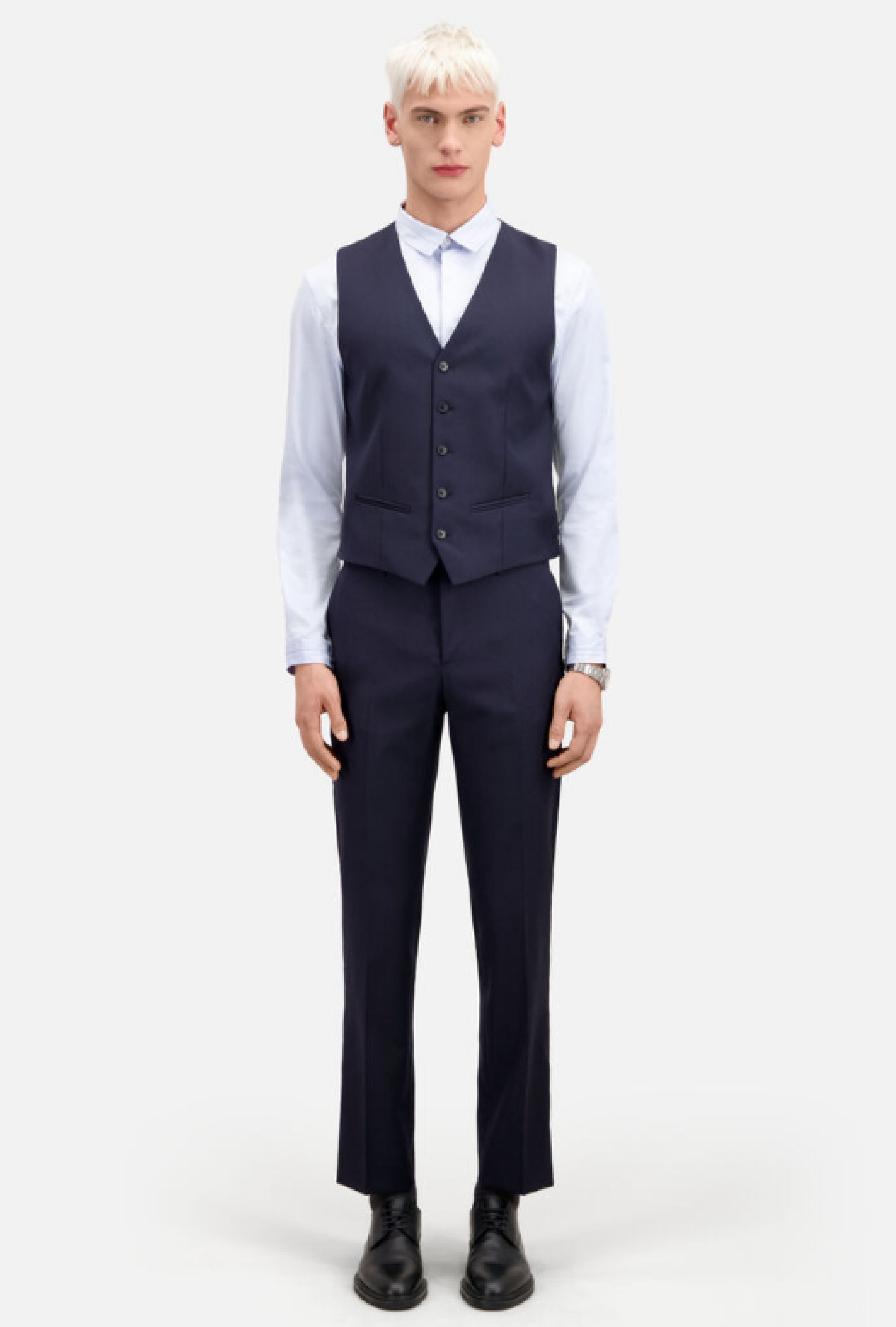 Gilet de Costume Bleu Marine en Laine