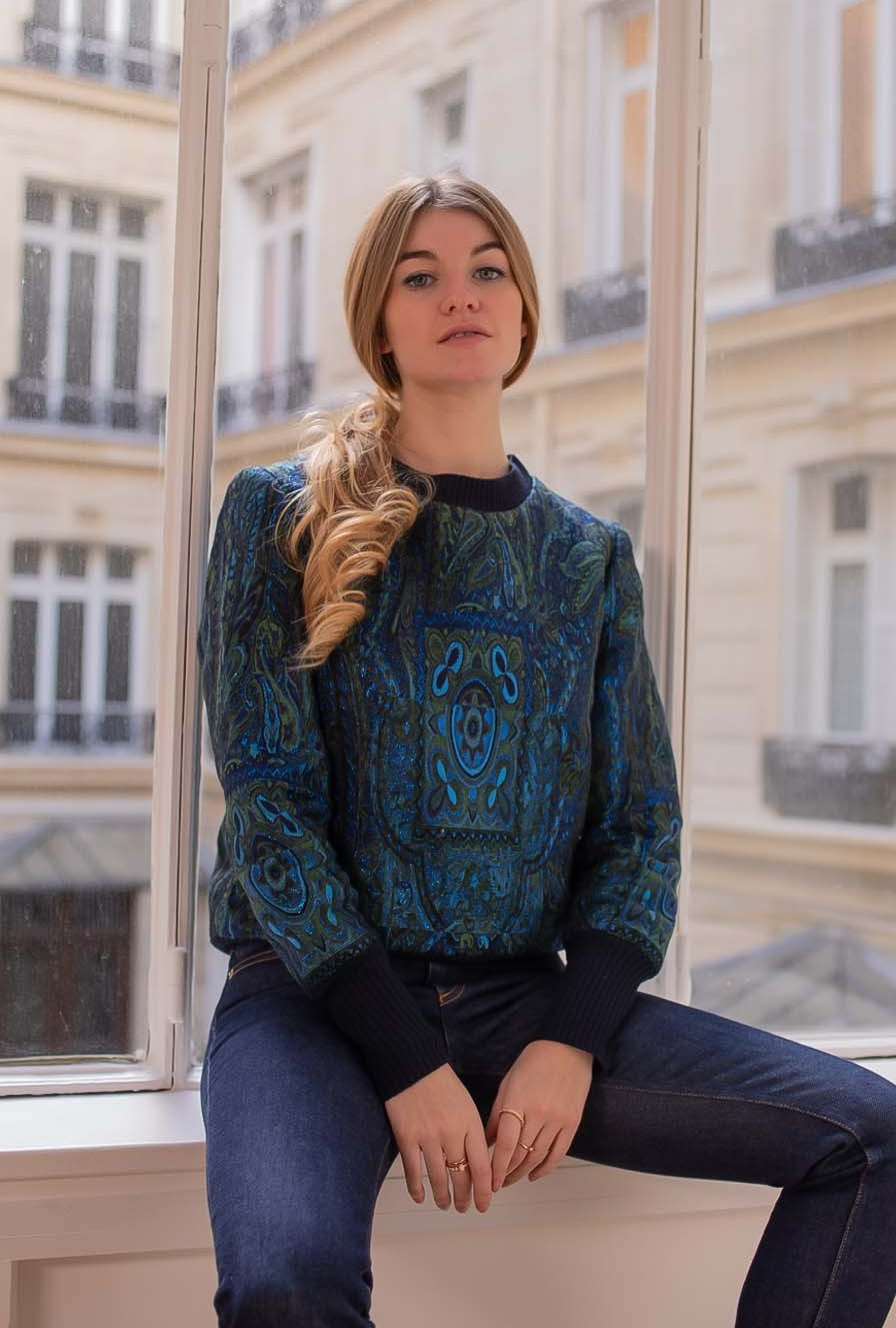 Sweat Jacquard Bleu