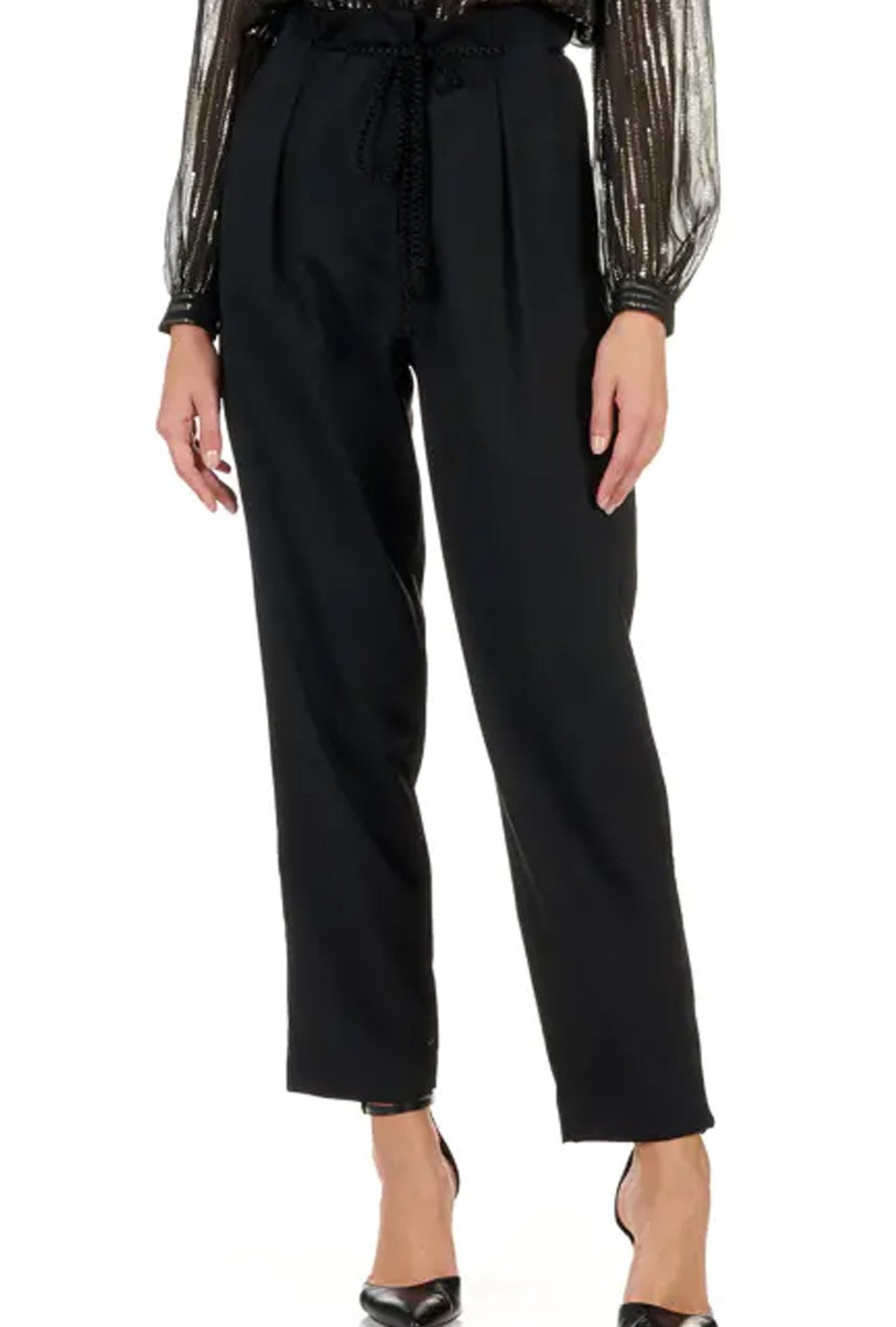 Pantalon carotte taille haute en crepe