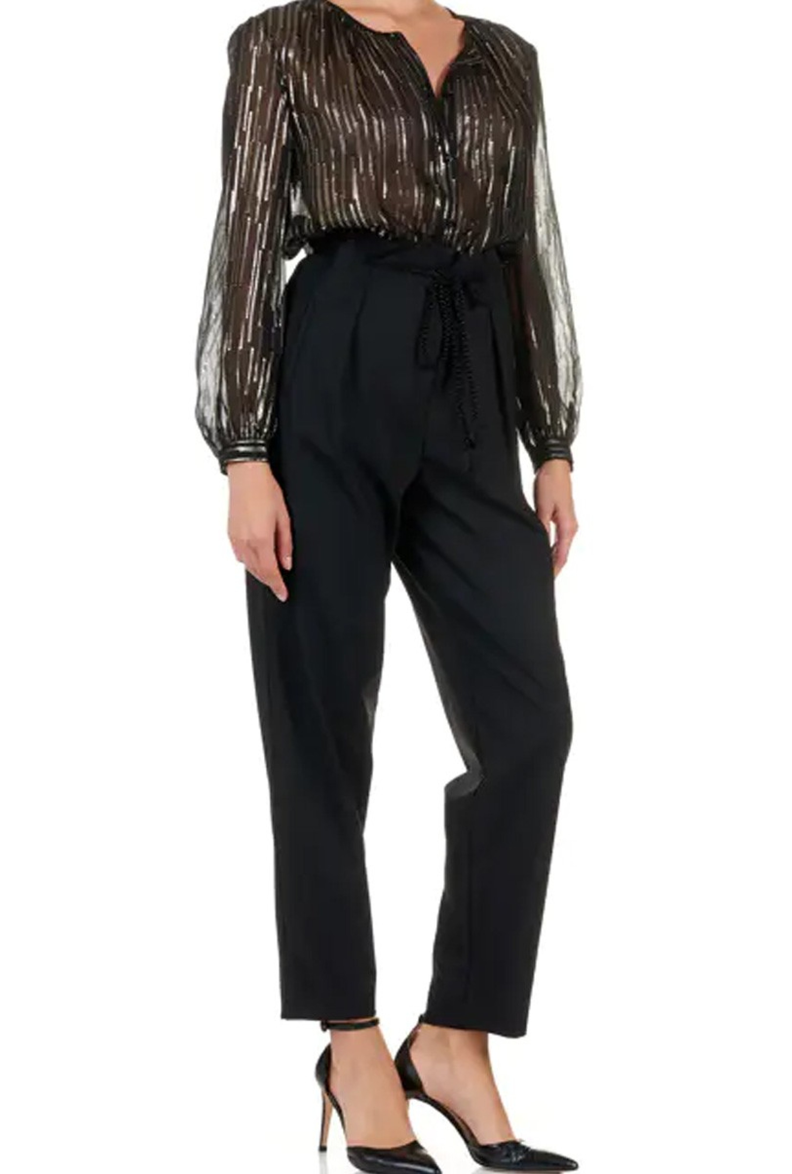 Pantalon carotte taille haute en crepe