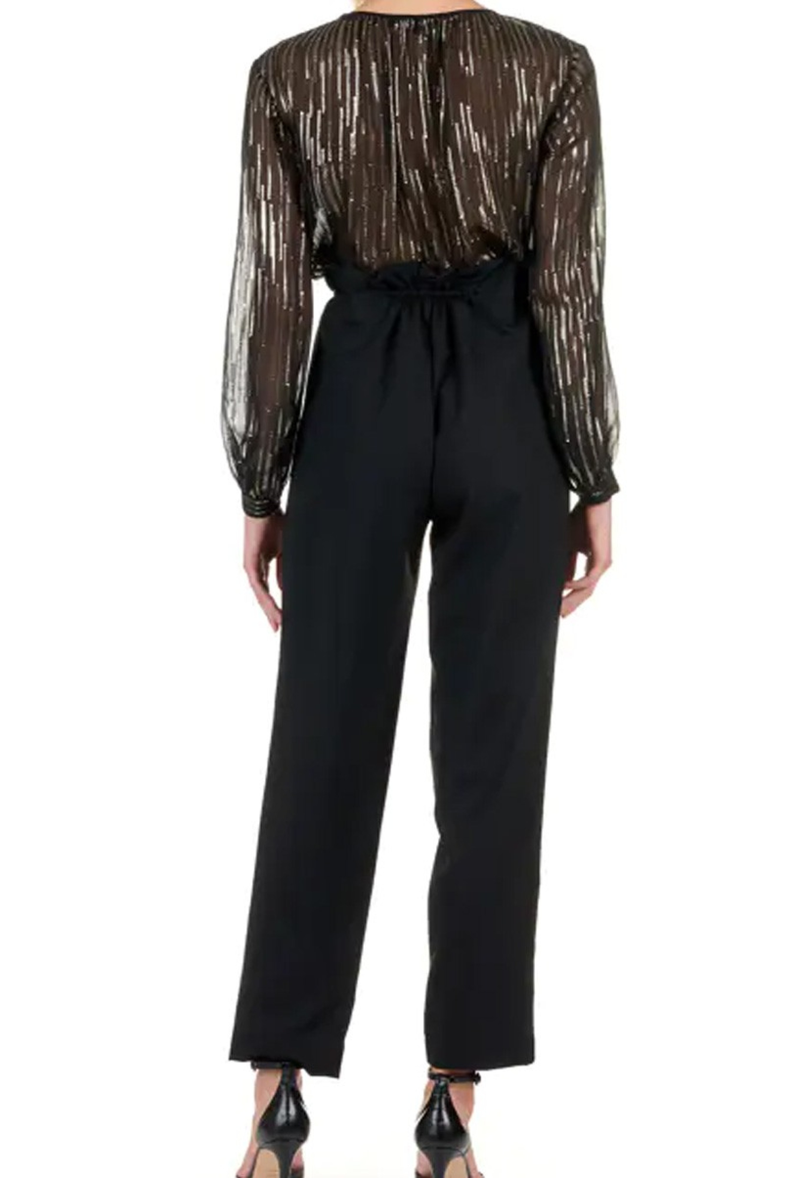 Pantalon carotte taille haute en crepe