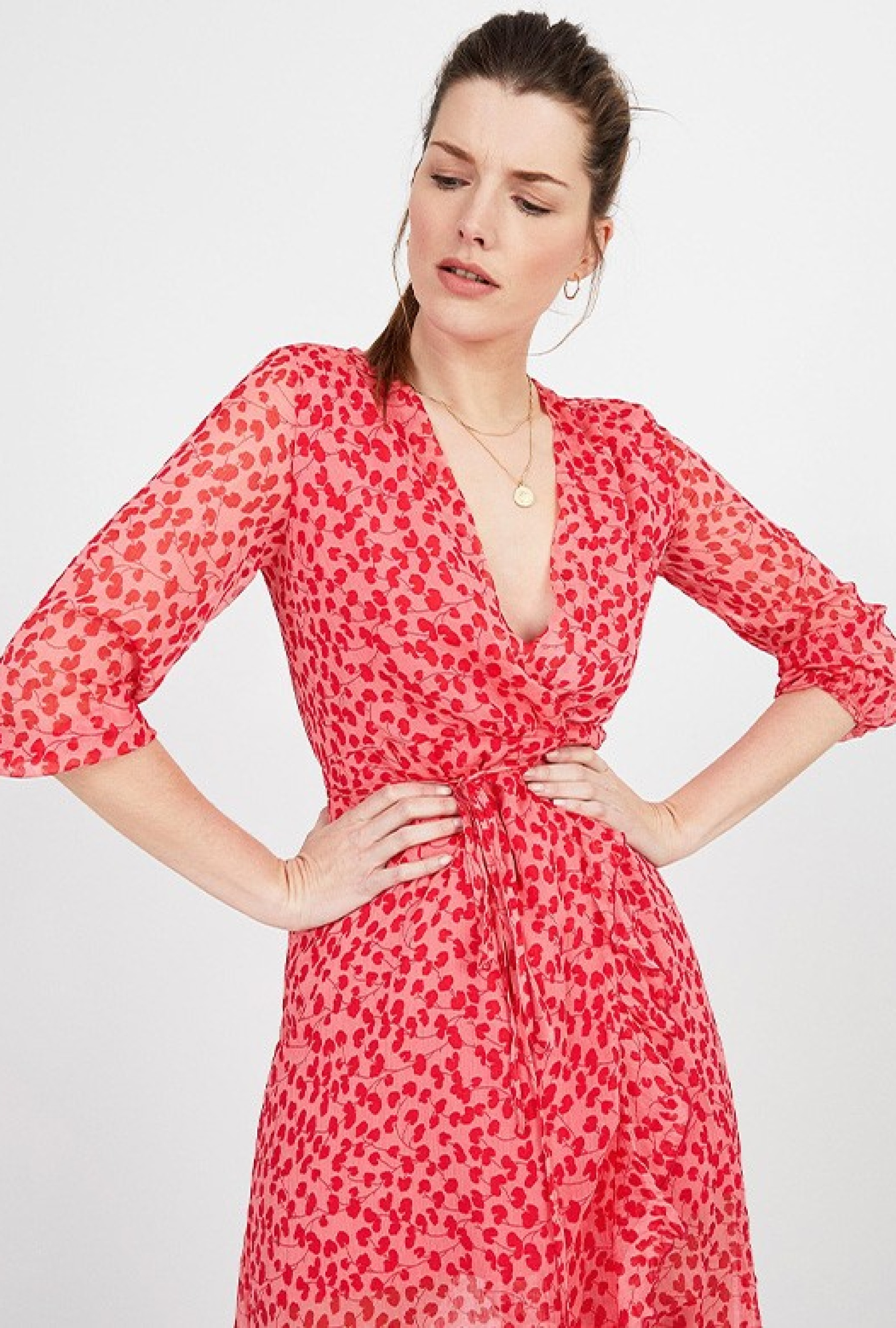 Robe cache-coeur rouge-Exclusivité web